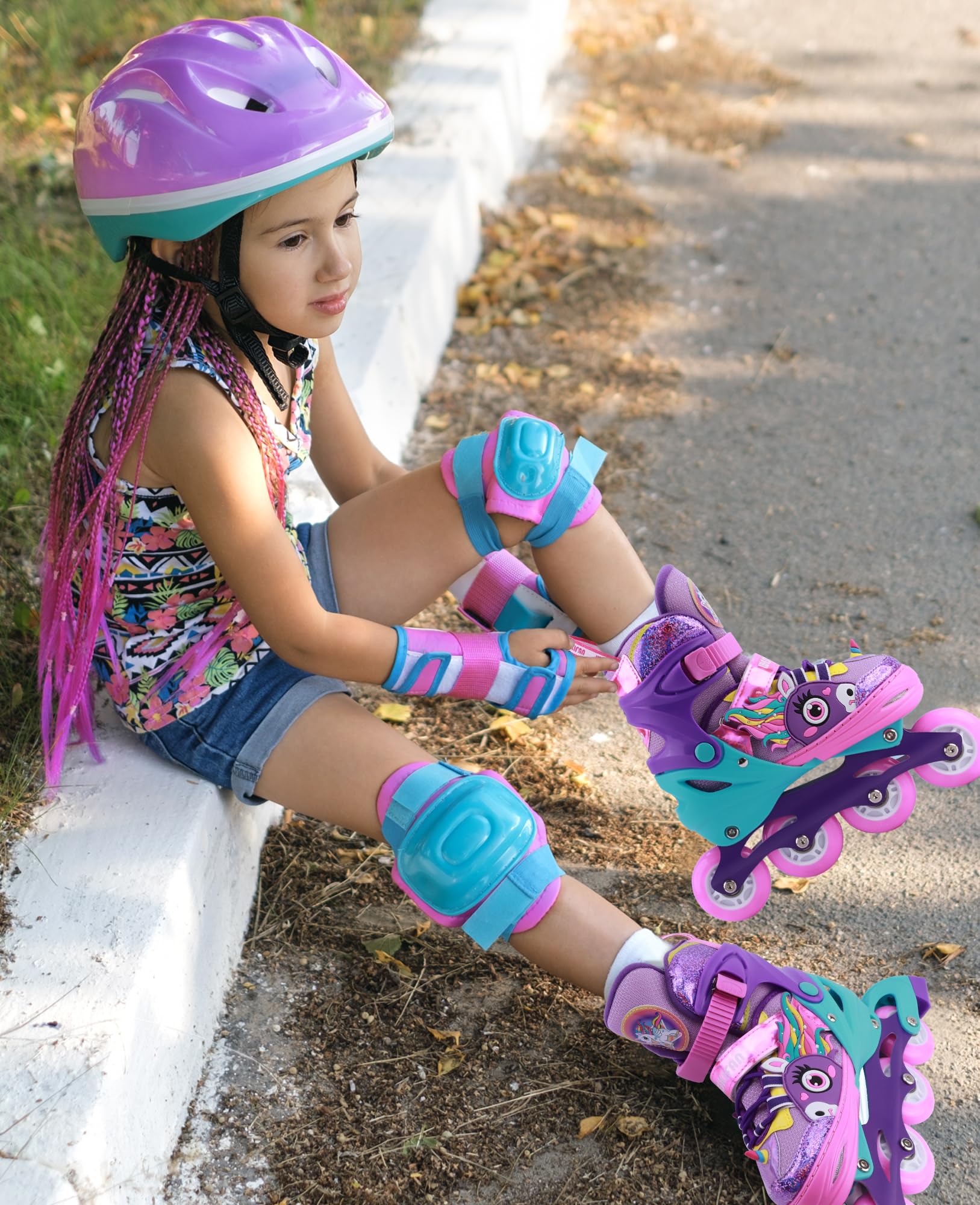 Pattini in linea con unicorno, per bambini, regolabili, per bambini, con ruote luminose, per bambini, per adolescenti, principianti, regali di compleanno e Natale