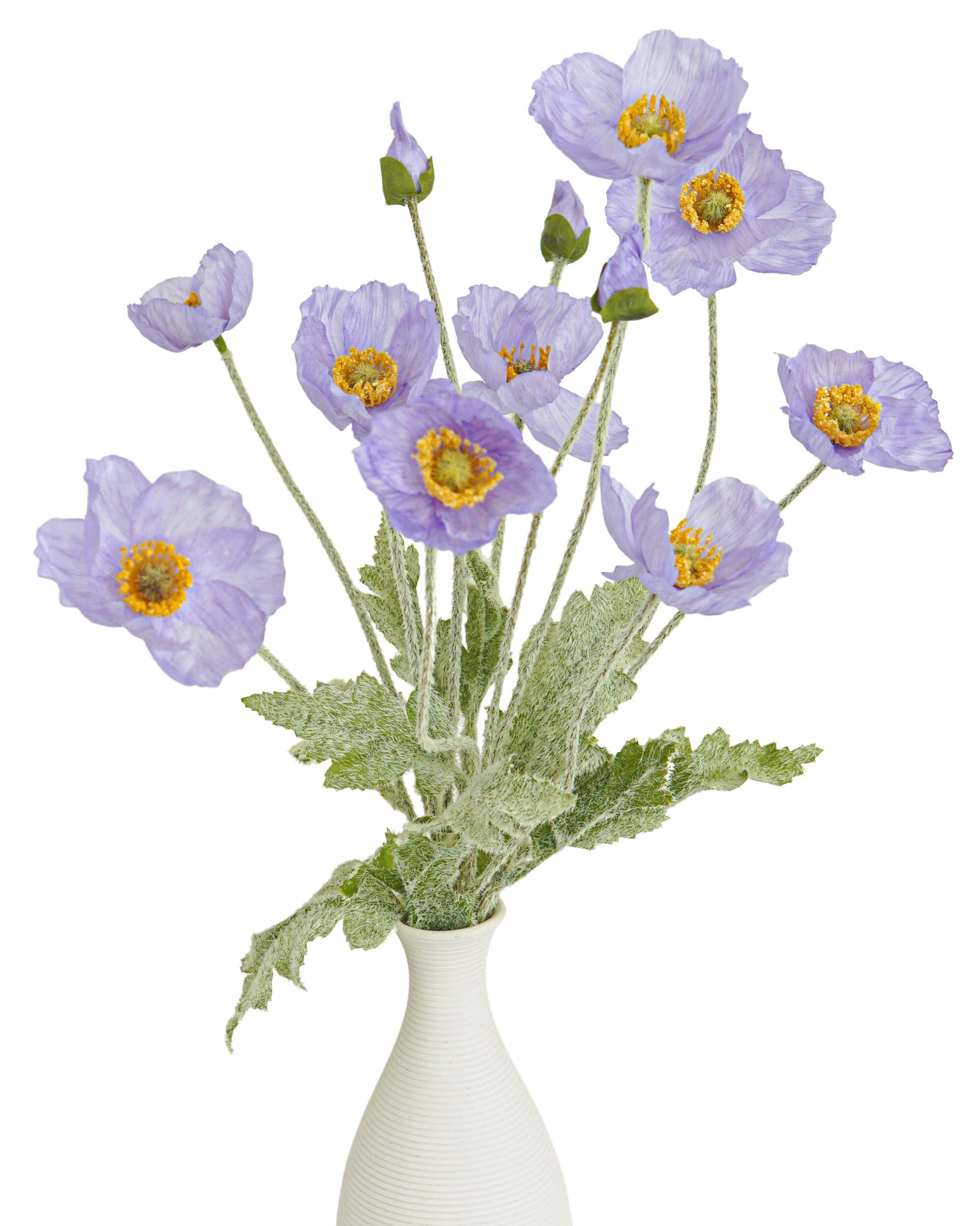 Kamang Artificial Poppy Purple Silk Flowers (6 Stems) for Home Decor. Faux Poppy Flower Centerpiece. Artificial Purple Silk Flower Arrangement. Purple Floral Arrangements Centerpieces (Purple)
