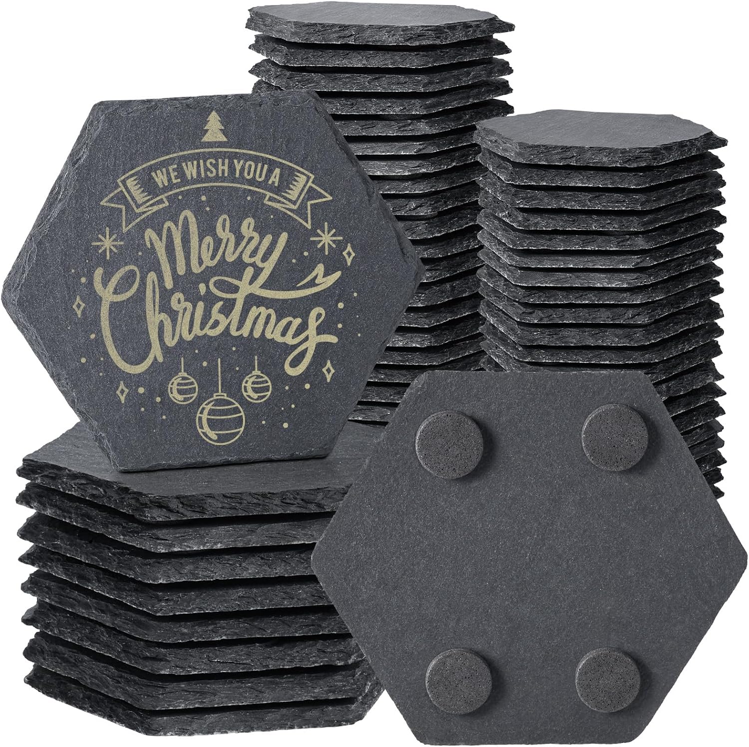 MAPRIAL 50 Pieces Slate Coasters, 4 Inch Hexagonal Black