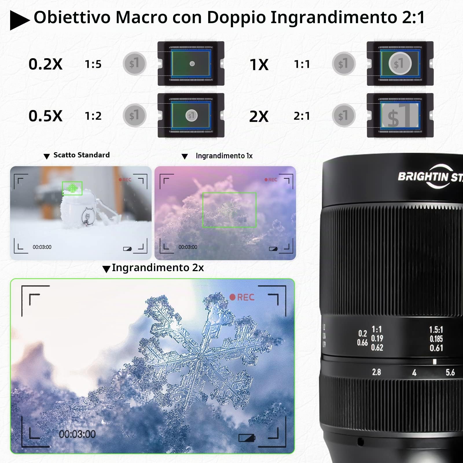 Brightin Star - Lente di messa a fuoco manuale macro 60 mm F2.8 2X per fotocamere Nikon Z-Mount mirrorless APS-C MF obiettivo fisso ad ampia apertura, compatibile con Z-6II, Z-7II, Z5, Z50, Z9, Z50
