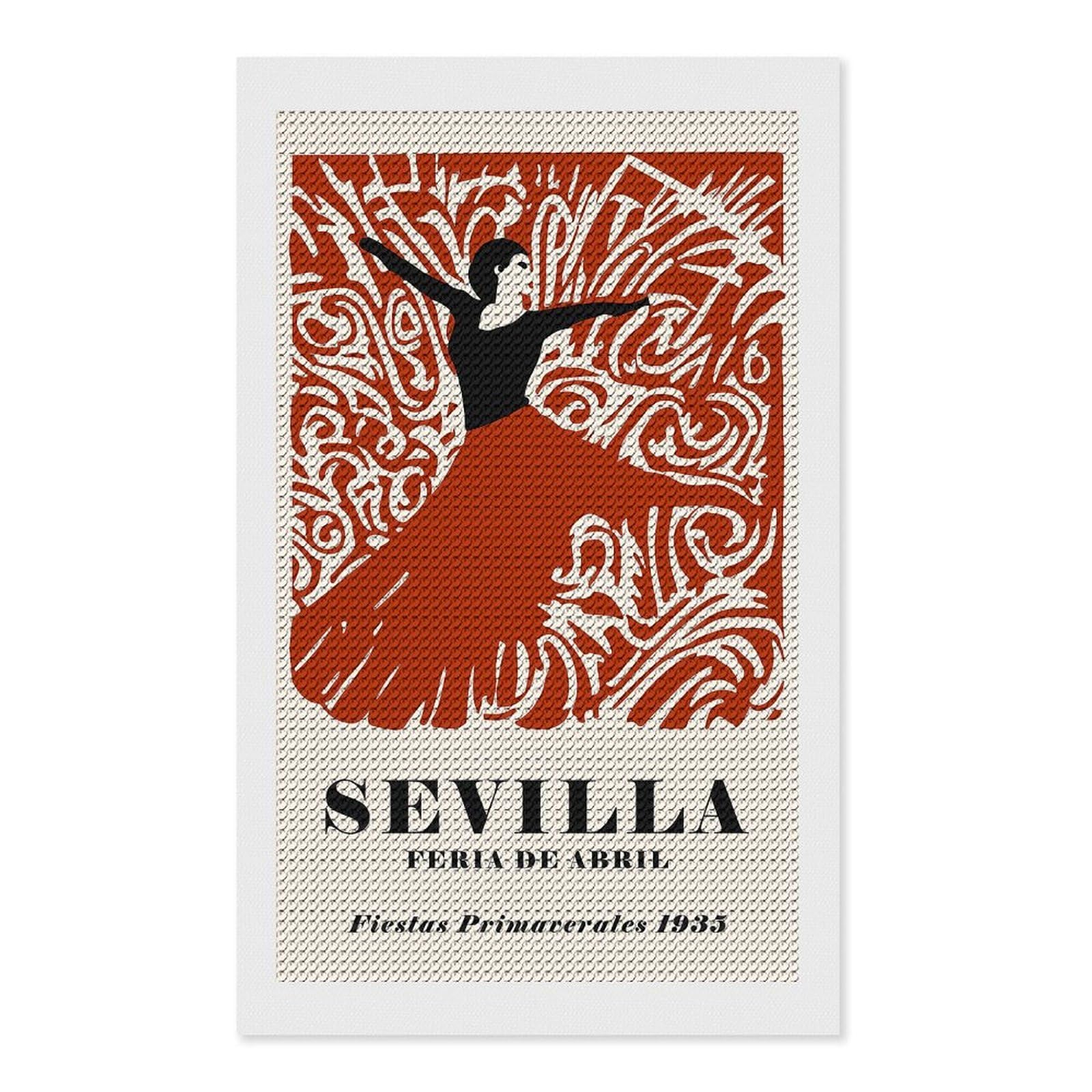 Junmoney Fiestas Primaverales Spain Round Drill Diamond Painting 12"x20", Satisfying Creative Project, Complete Accessories, Printed Canvas