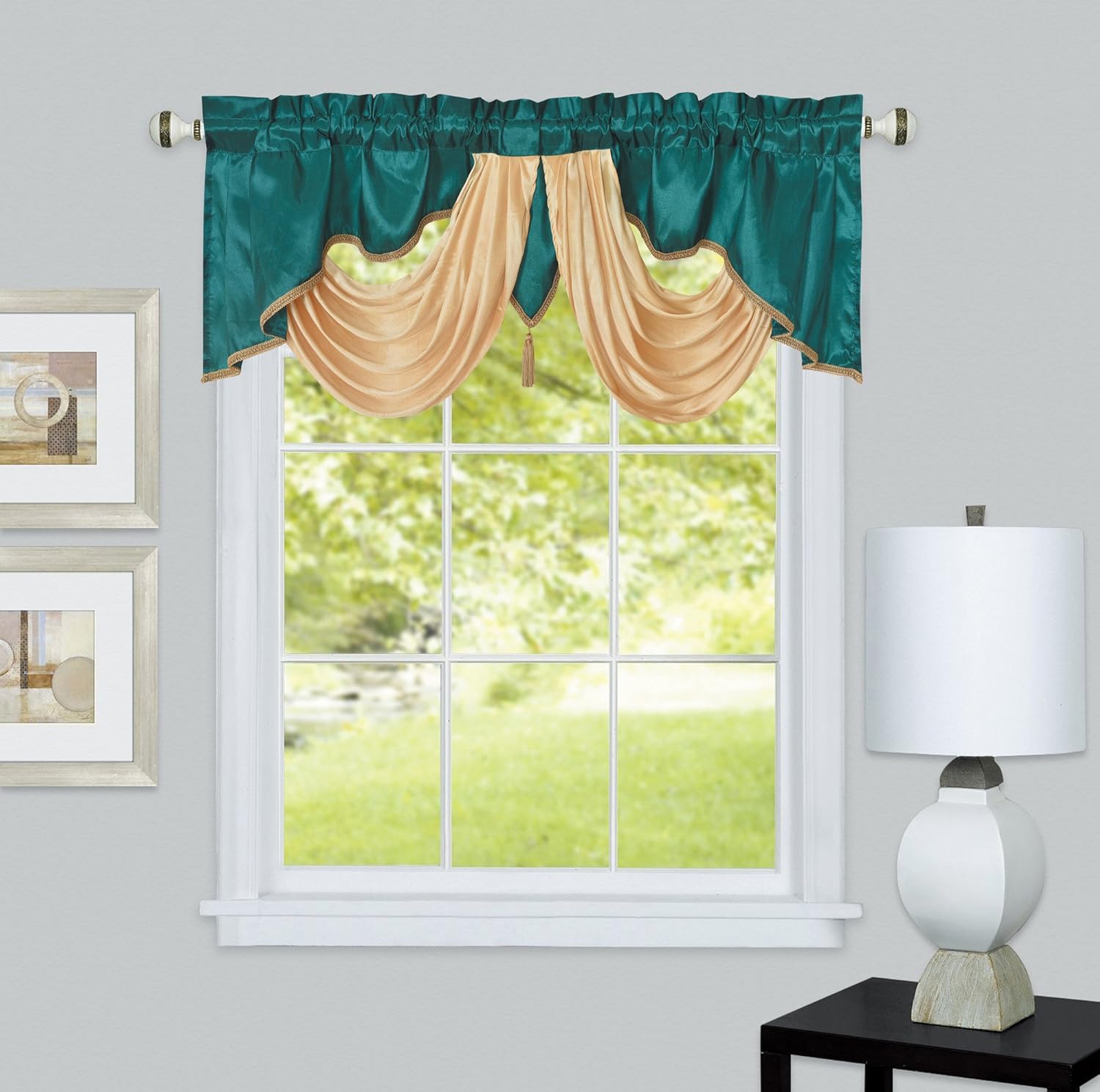 GOHD Valarie Fancy Window Valance. 54 x 18. Taffeta Fabric with Soft Satin Swag. Add Some Royal luxruy Accent to Your Home. (Teal) - Image 3