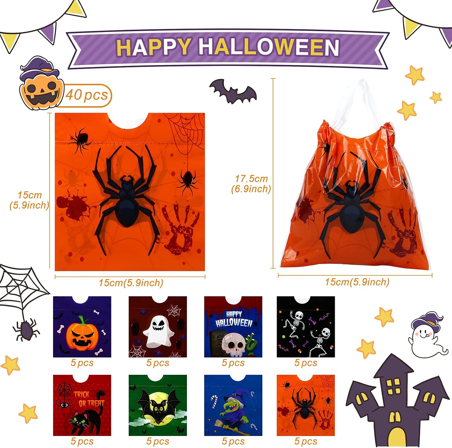 百貨店 Gwhole ハロウィン 袋 ラッピング 巾着タイプ ハロウィン仕様 ドクロ カボチャ フクロウ お化け 黒い猫 クモ ハロウィンキャラクター 8種類 40枚セット Cutting Edgeperformance Com 百貨店 Gwhole ハロウィン 袋 ラッピング 巾着タイプ ハロウィン仕様 ドクロ カボチャ フクロウ お化け 黒い猫 クモ ハロウィンキャラクター 8種類 40枚セット Cutting Edgeperformance Com