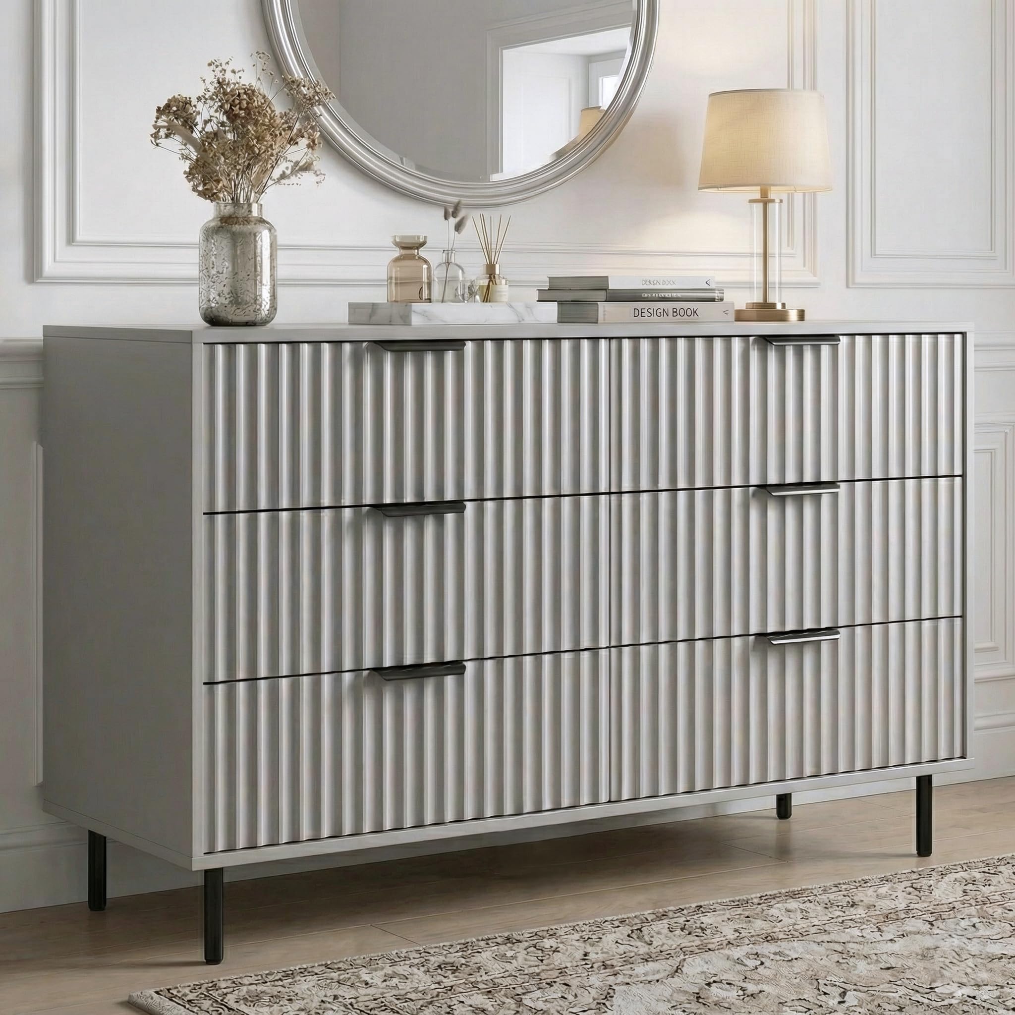 Blisswood Chest of Drawers for Bedroom, 6 Drawer Fluted Wooden Dresser with Metal Handles, Modern Painted Storage Unit with Smooth Glide Drawers and Large Top Surface for Living Room & Hallway_Grey โ image 1