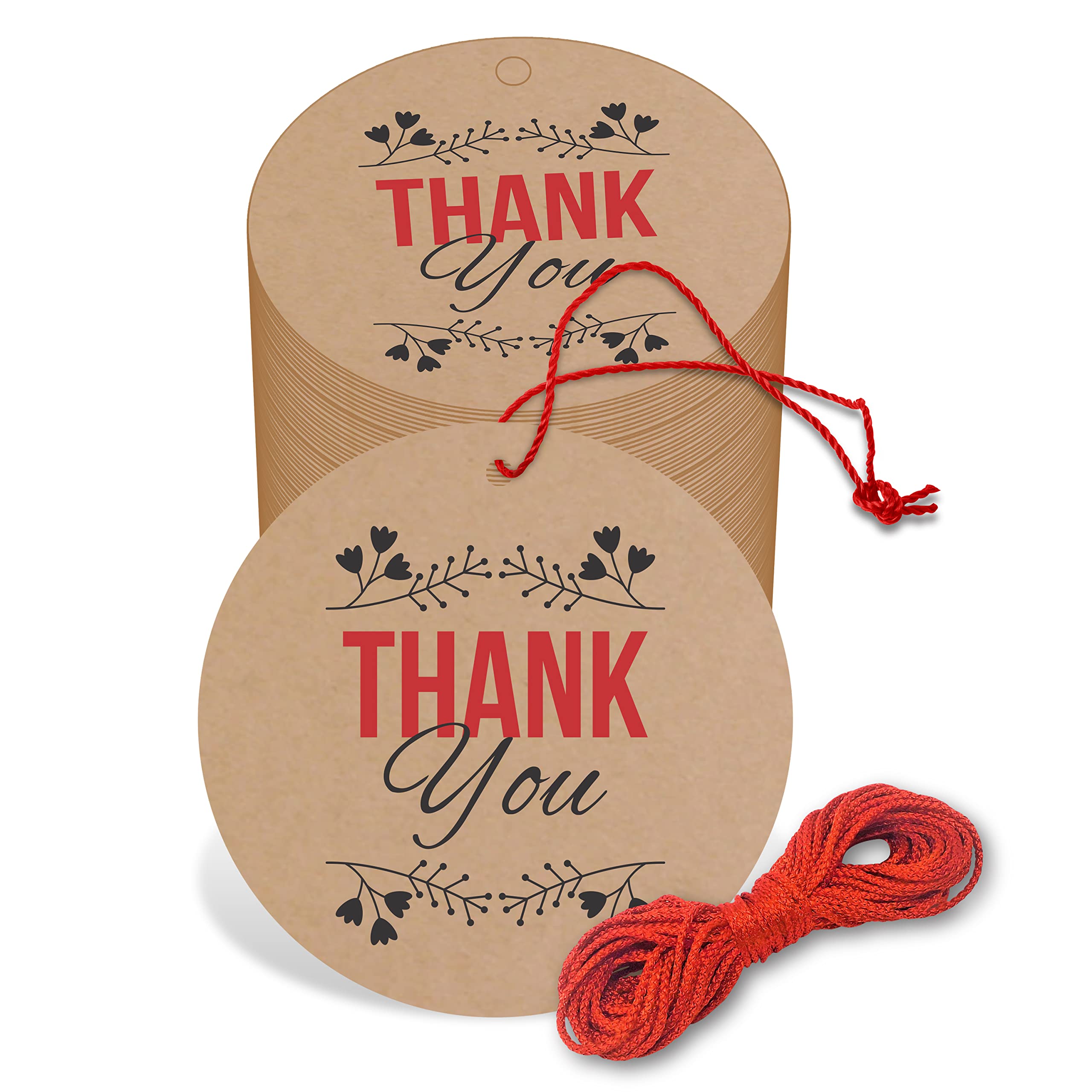 Flybuy Hub Thank You Cards Gift Tags - Kraft Paper Hang Tags for Wedding Party Favor, Birthday, Handmade - Eco-Friendly Brown With Thread - Pack of 50 (Design 2)-image-15
