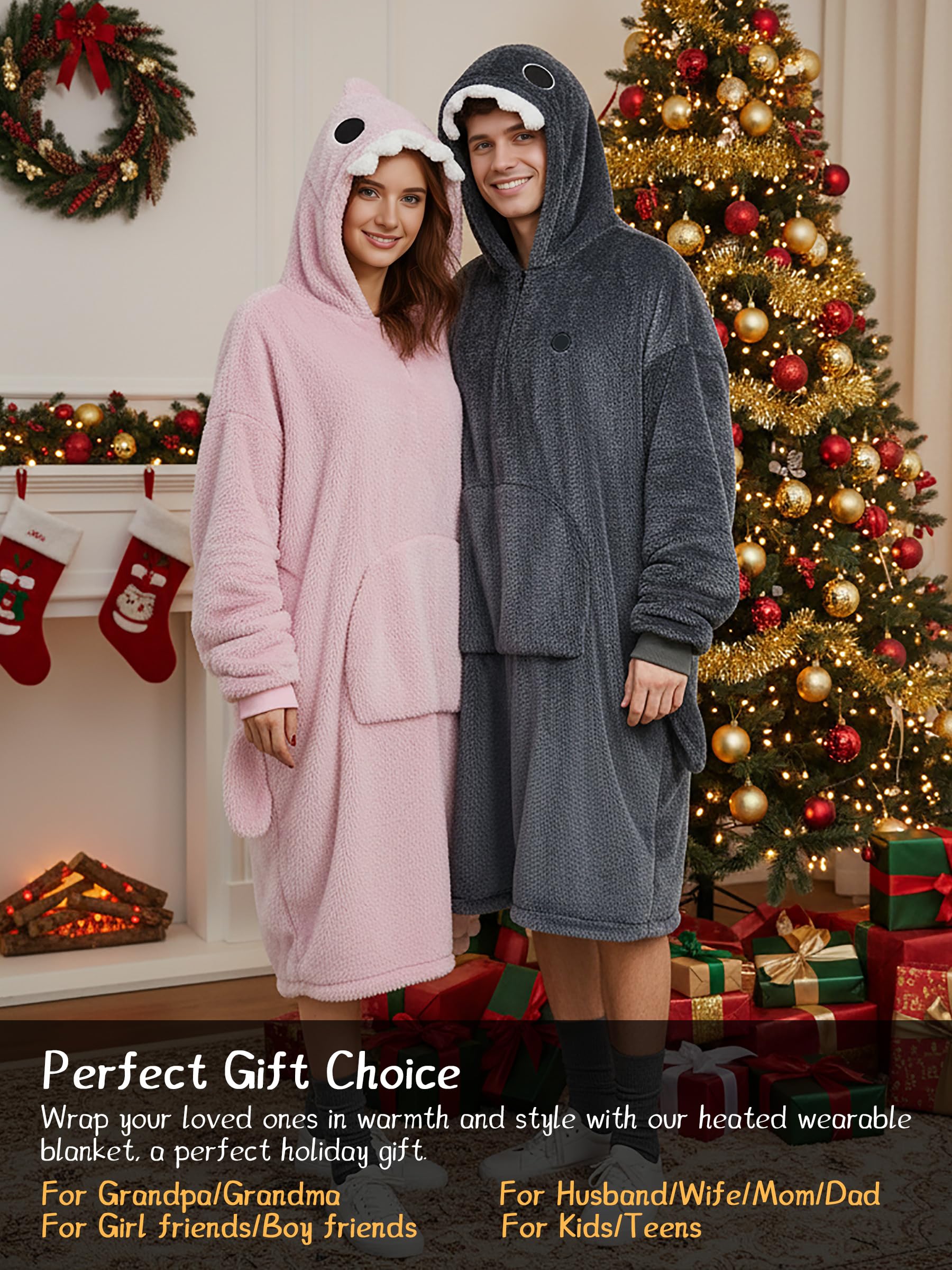 Beheizte Hoodie Decke mit Ärmeln,Heizdecke mit Ärmeln Kabellos mit Akku,10000mAh,Geschenk für Frauen,Tragbare Decke zum Anziehen Erwachsene Kuscheldecke,Weihnachtsgeschenke für Freundin Mütter75*110cm