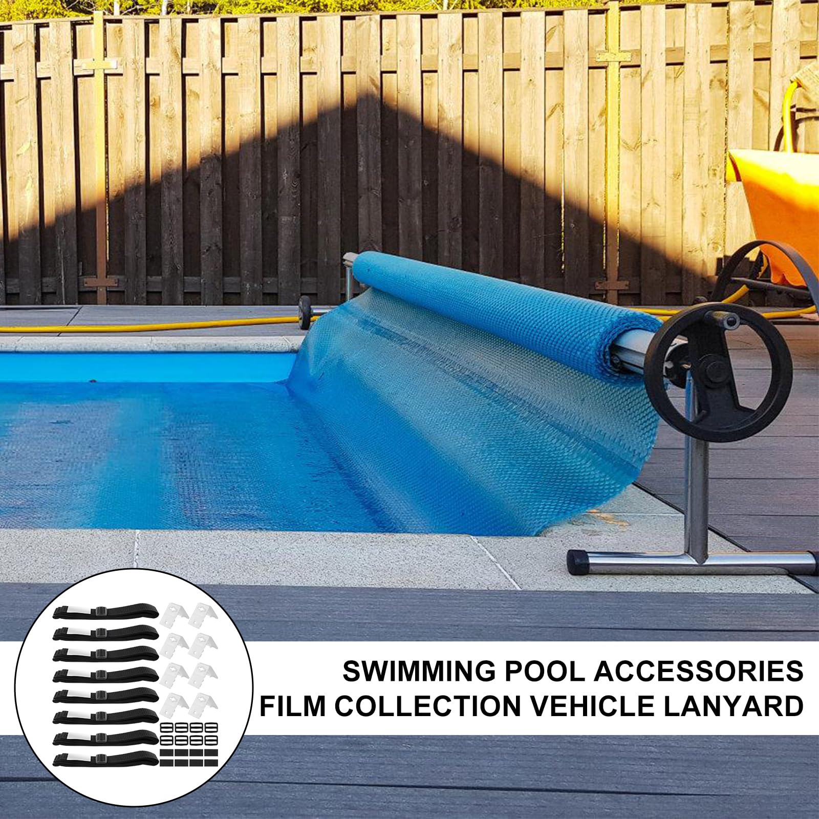 Bandas de sujeción para láminas de piscina solares, juego de 10 bandas de fijación y grapas, enrollador de piscina, dispositivo enrollable para sistema de enrollado móvil, para lonas de piscina