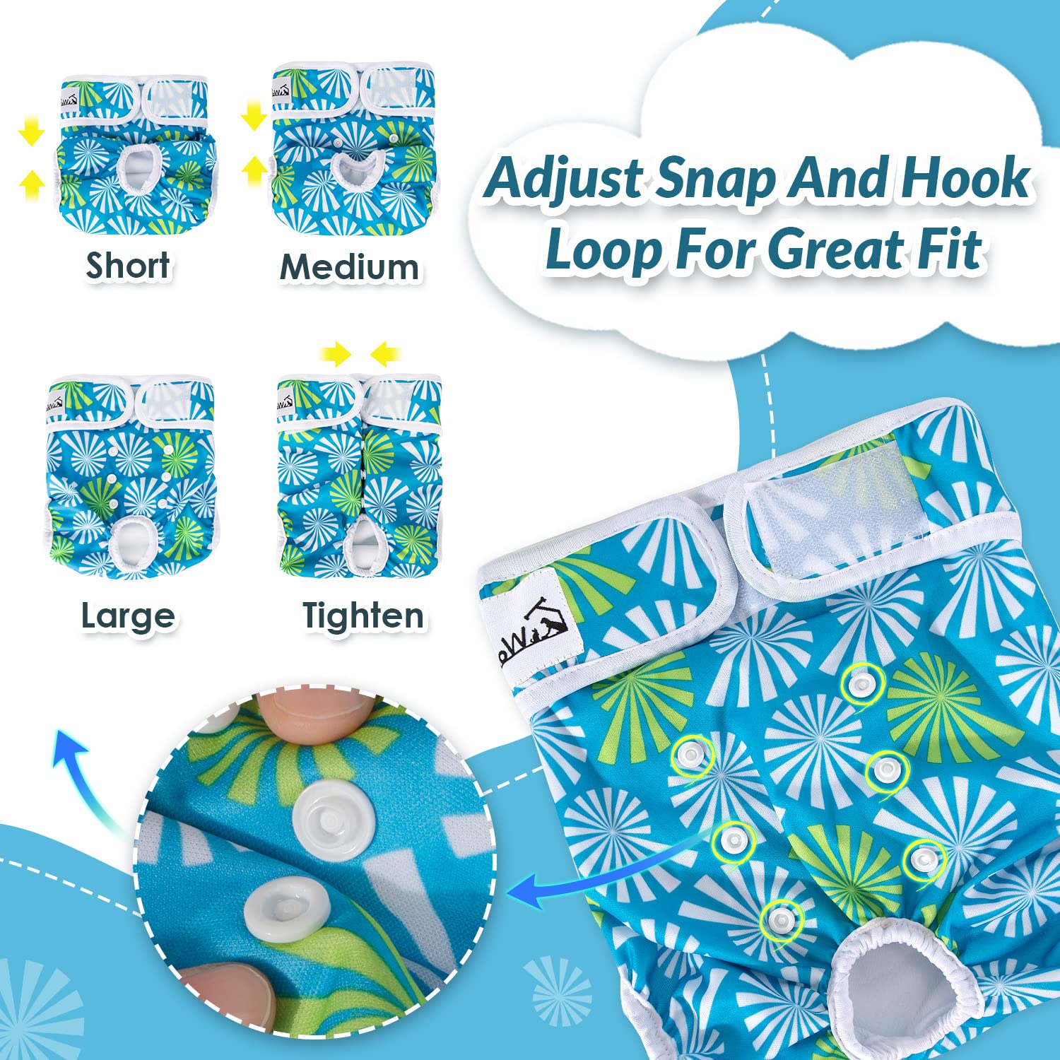 Eyein Reusable Dog Nappies Female, 3 Pack Period Heat Pants Adjustable, Leak Proof Pet Incontinence Nappy Super Absorbent - Image 3