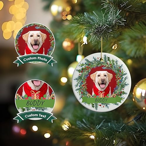 Miniatura 9 de Adornos de Navidad personalizados 2023  Adornos de cerámica con texto con imagen personalizada para árboles de Navidad, adorno colgante para