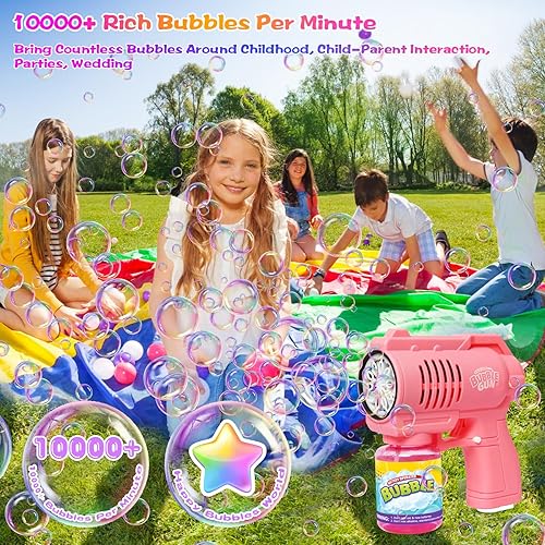 Miniatura 2 de Pistola de burbujas para niños, silenciosa y automática de 10 agujeros con juguete de fabricación de burbujas LED, juguetes para hacer burbujas más