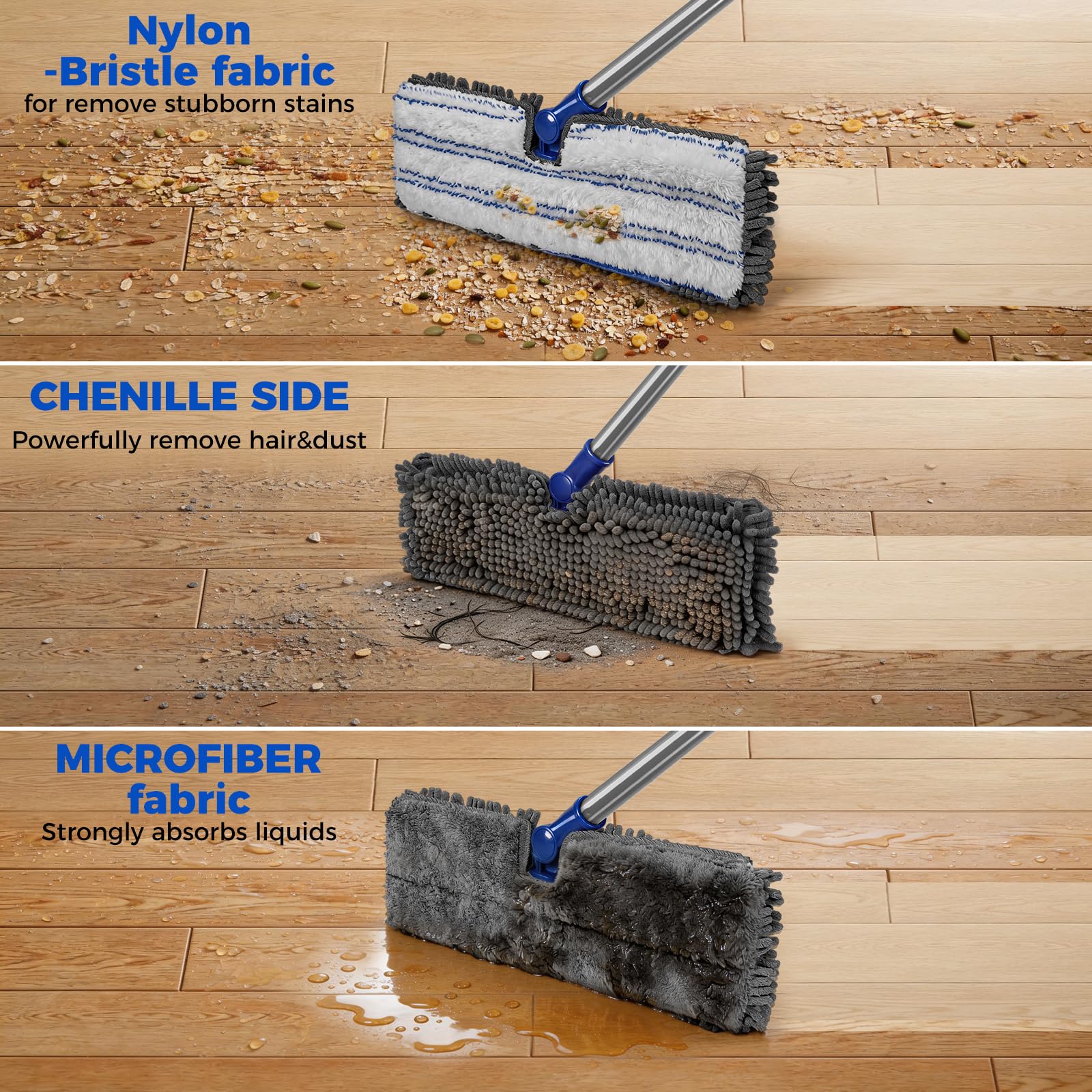 Masthome Mikrofaser-Mops für Bodenreinigung, Staubwischer mit 4 wiederverwendbaren Pads, Flacher Flip-Mops für Nass- und Trockengebrauch, professioneller Mikrofaser-Mop für Hartholz, Laminat