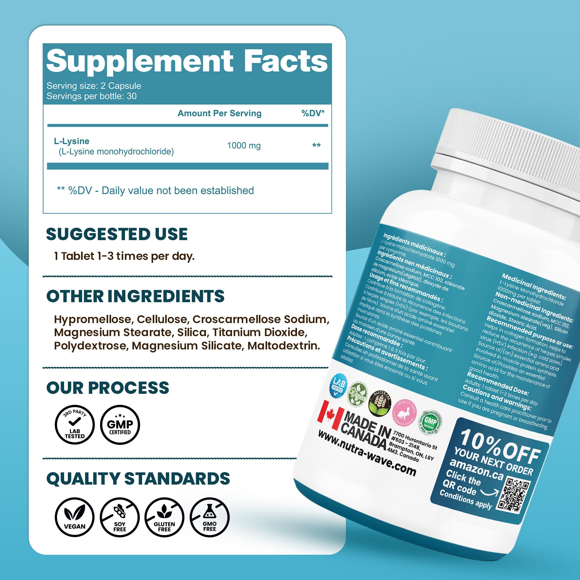 Nutra Wave L-Lysine 1000mg – Essential Amino Acid Lysine Supplements for Immune Support, Collagen Synthesis & Cold Sore Care | Vegan, Non-GMO | 60 Tablets - 5