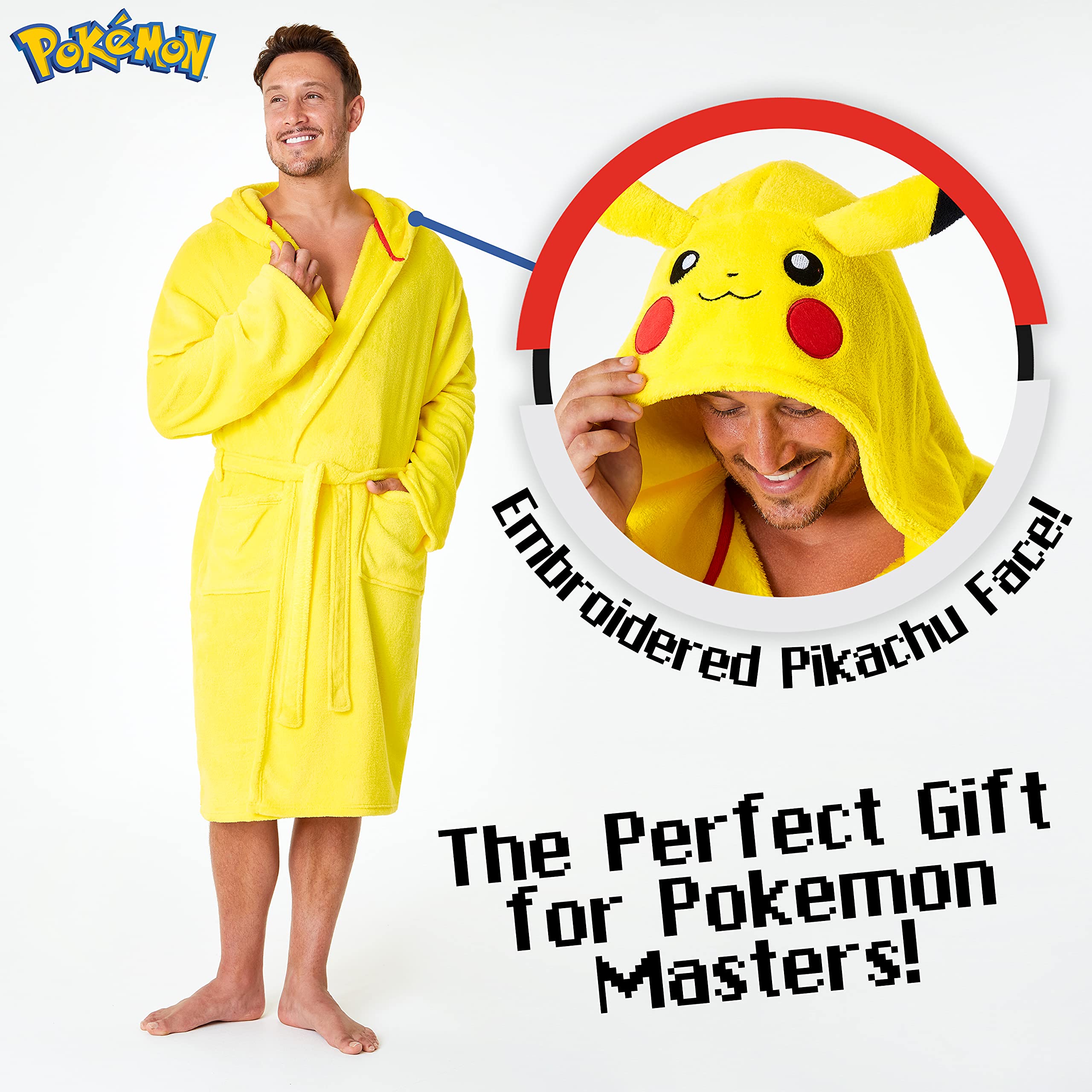 Pokemon Bata de Casa de Hombre de Pikachu, Albornoz Hombre Forro Polar S - 3XL, Regalos para Hombre