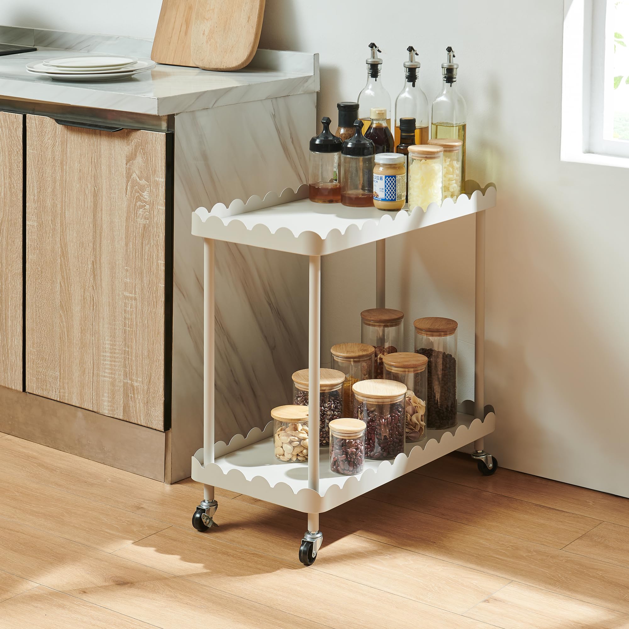 [en.casa] Carrello di Servizio Portaoggetti a 2 Livelli Carrello Portatutto Multiuso a 2 Ripiani e Rotelle per Cucina Sala Bagno 60 x 61 x 31 cm Struttura in Acciaio - Grigio