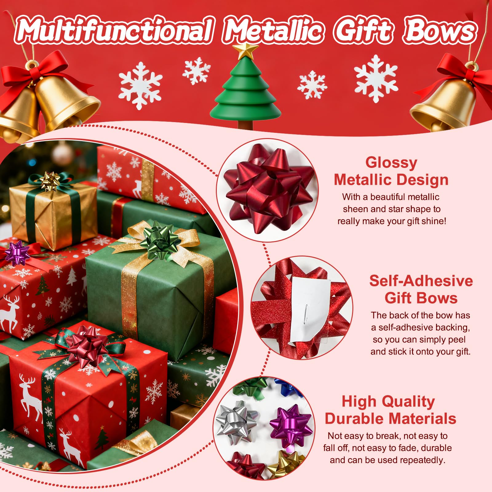 CIYIN autoadhesivos Lazos para Paquetes de Regalo 60 Unidades Mate 3 Pulgadas 6 Colores