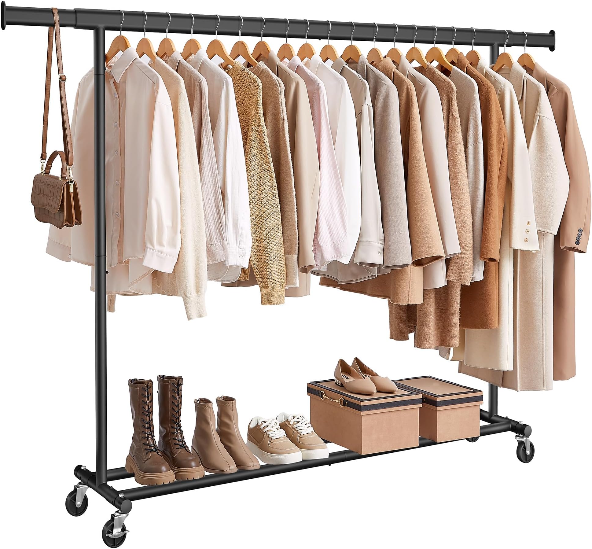 SONGMICS Clothes Rack on Wheels, Heavy Duty Clothes Rail, 45 x (160-200) x 161.5 cm, with Extendable Hanging Rail, 150 kg Load Capacity, Easy Assembly, Portable, Black HSR175B01