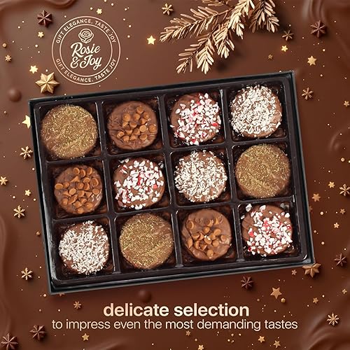 Miniatura 5 de Cesta de regalo de galletas gourmet, 12 galletas prémium con chocolate con leche y sabores surtidos, ideal para regalos de Navidad, cumpleaños y