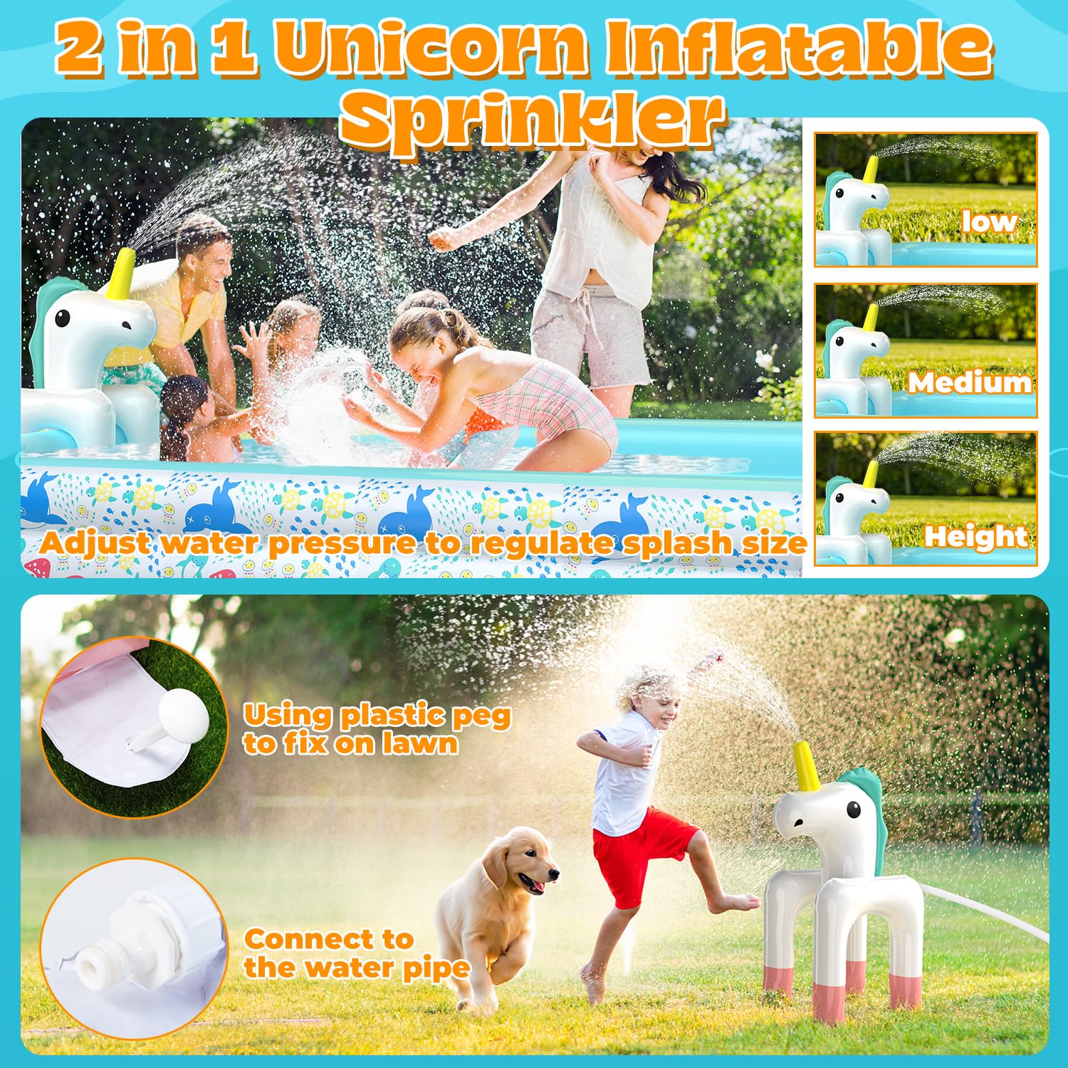 Piscine Gonflable Skirfy avec arroseur, Piscine de Jardin XXL 300 x 180 x 60 cm, Piscine pour Enfants épaissie adaptée aux Adultes et Enfants, Piscine extérieure Estivale pour Le Jardin