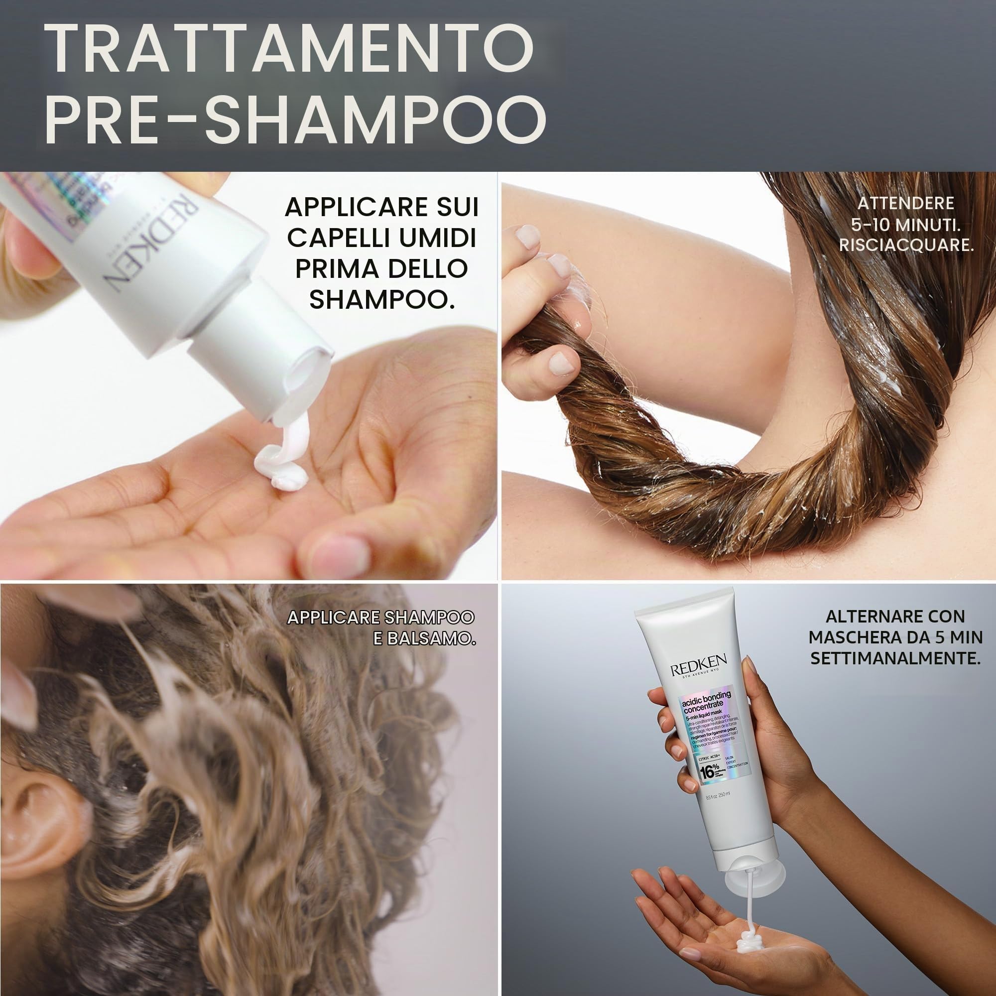 Redken Trattamento Intensivo Pre-Shampoo per Tutti i Tipi di Capelli Danneggiati e Fragili, Riparazione Intensa, Formula Vegana, Acidic Bonding Concentrate, 150 ml