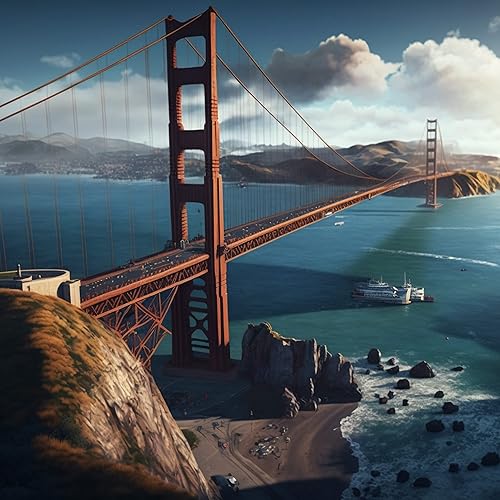 Miniatura 2 de DEKOROS.COM Golden Gate Bridge San Francisco City Pure Sky Mountains Landscape - Papel pintado de pared grande para dormitorio, oficina y sala de