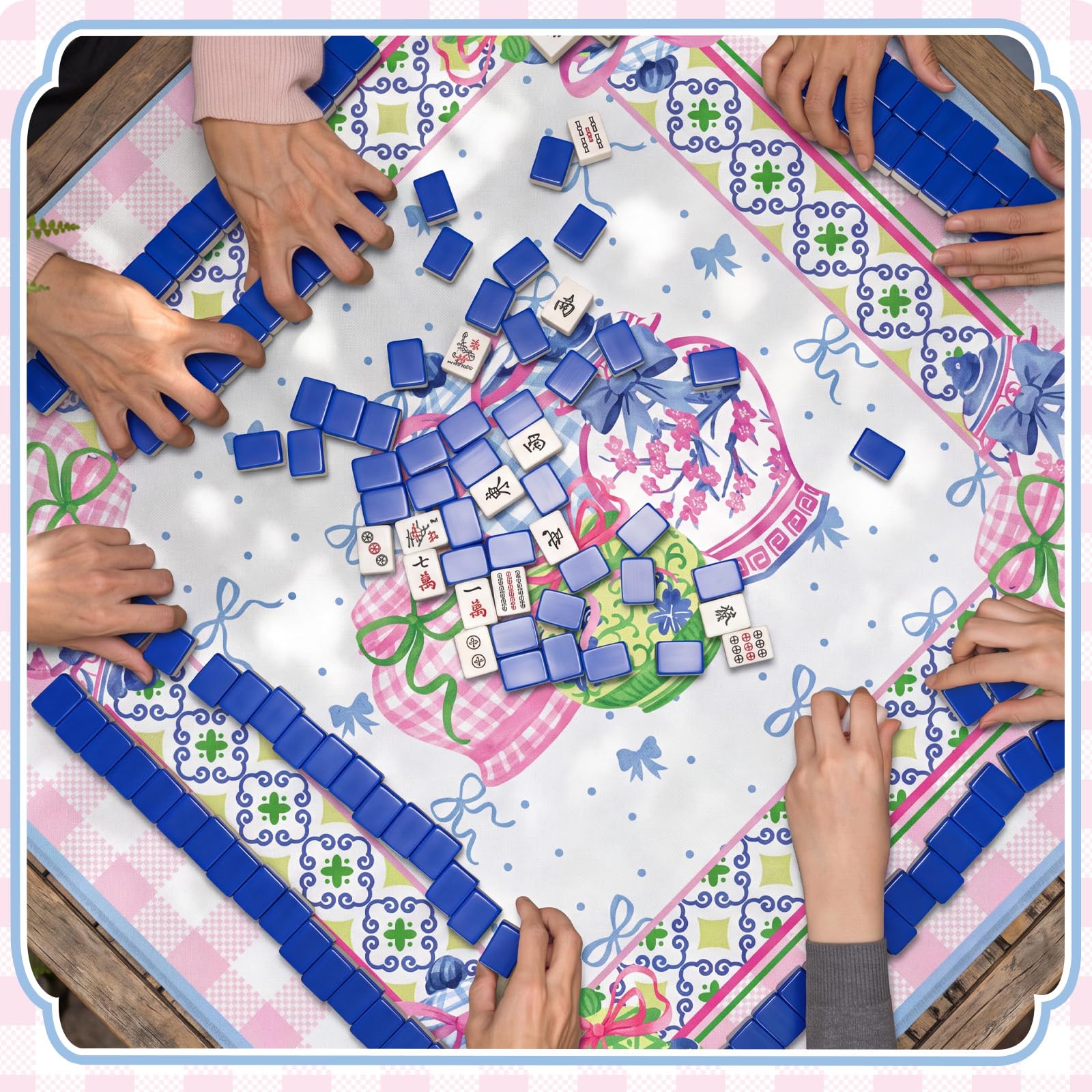 Seenelling Mahjong Tappetino da gioco con regole, antiscivolo, riduzione del rumore, multiuso, per giochi con carte Mahjong, piastrelle (barattolo di zenzero)