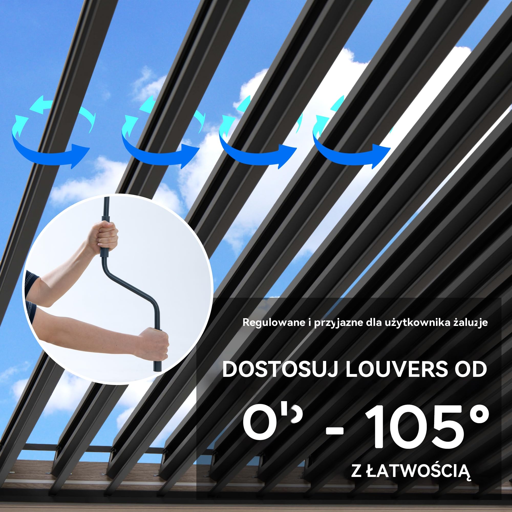 SUNJOY Pergola Ogrodowa 3x3m z zasłonami i siatką przeciwkomarową, Aluminiowa Altana Lamelowa Całoroczna, Ruchomy Dach z Regulacją Kąta, Solidny Pawilon Tarasowy, Efekt drewna