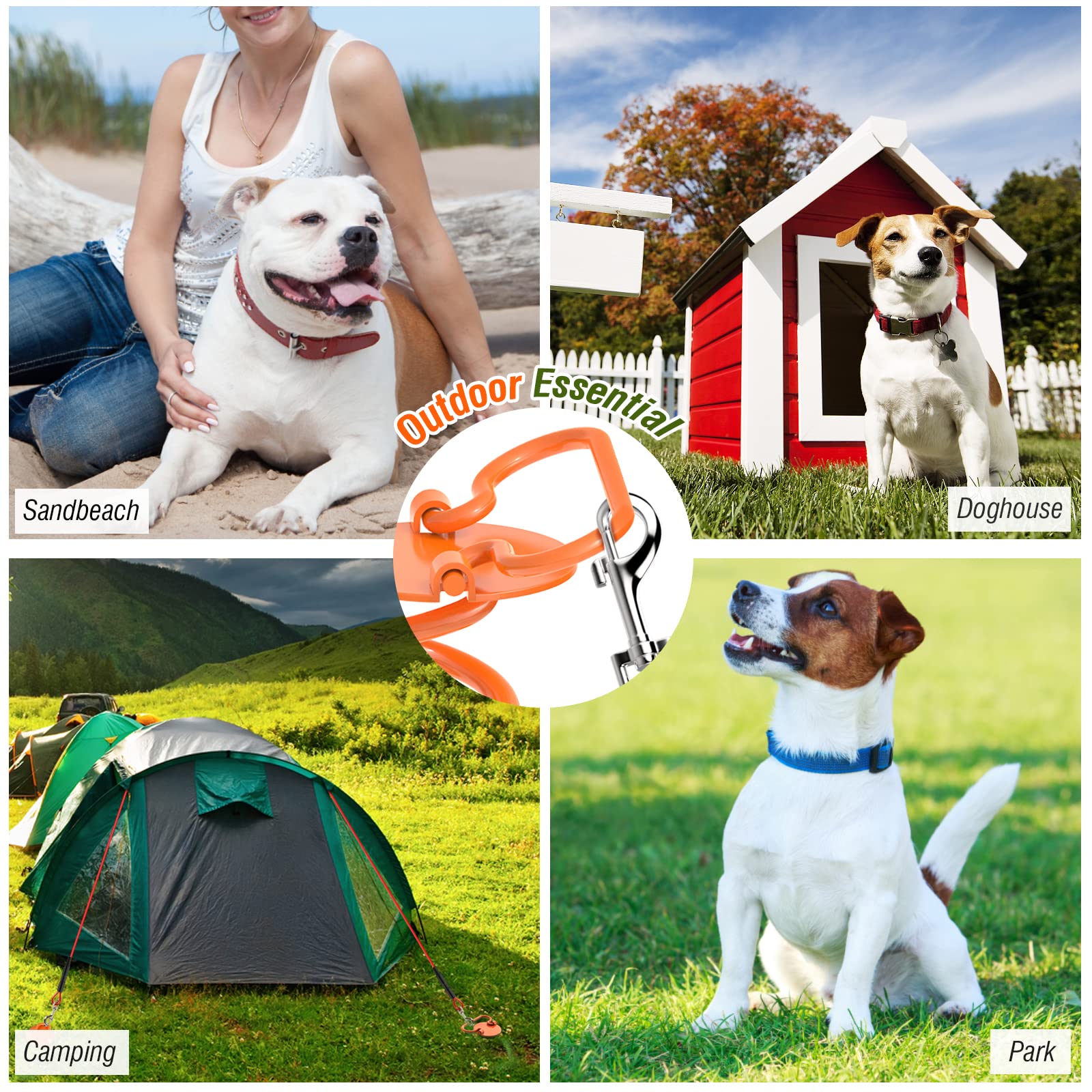 VavoPaw Picchetto a Spirale con Guinzaglio da 10m, Paletti per Catene per Cani in Acciaio Inossidabile Kit Guinzaglio per Cani fino a 45KG Ancoraggio a Terra per Esterno, Cortile, Campeggio, Rosso