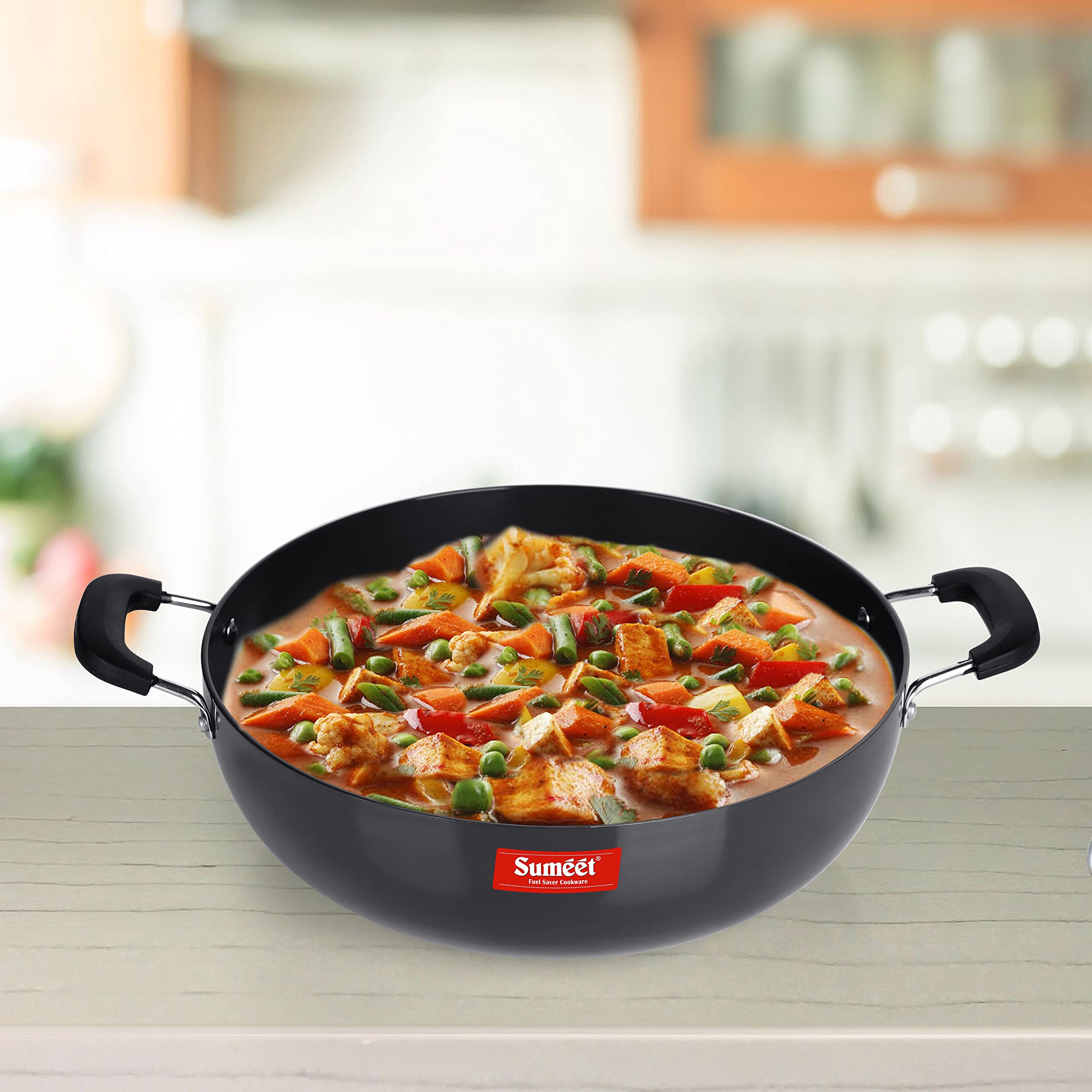Sumeet 3mm Hard Anodized Aluminium Deep kadai, Big Size No.-15 (28.5cm Dia. 4.5 L Capacity, Black) - Image 3 thumbnail