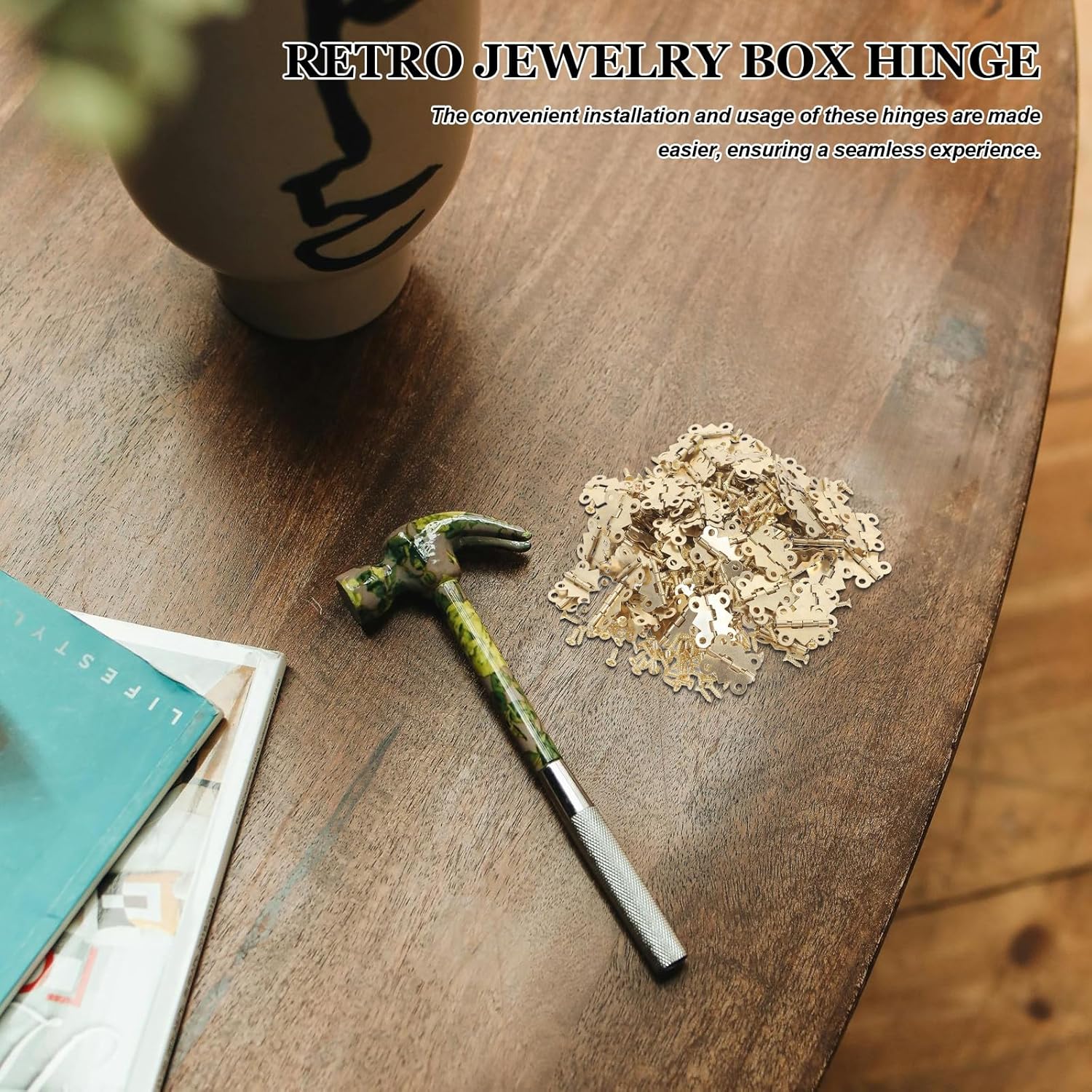 Generic 100pcs Vintage Cabinet Door Hinges Mini Retro Butterfly Hasp for Wooden Jewelry Boxes with Screws 0.79 X 0.67 Inch Decorative Chest Box Hardware