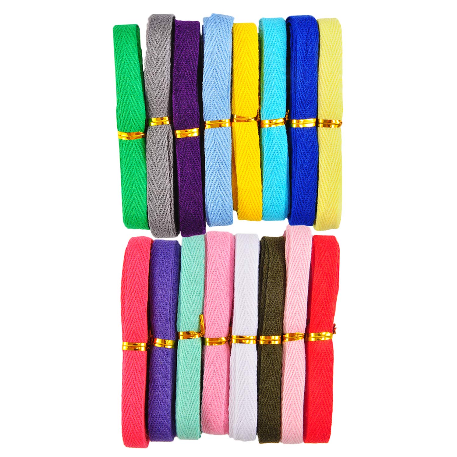 Berolle 16 Colors 48 Yards Cotton Twill Ribbon Herringbone Bias Tape Natural Webbing Tape for Gift Wrapping Crafts Sewing Home Decoration, 3/8 Inch Wide