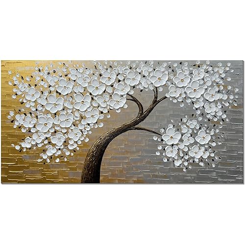Alenoss Hand Painted 3D Floral Oil Paintings on Canvas 48x24 Inches Abstract Modern Canvas Wall Art Contemporary Artwork for Home Decorations Ready to Hang