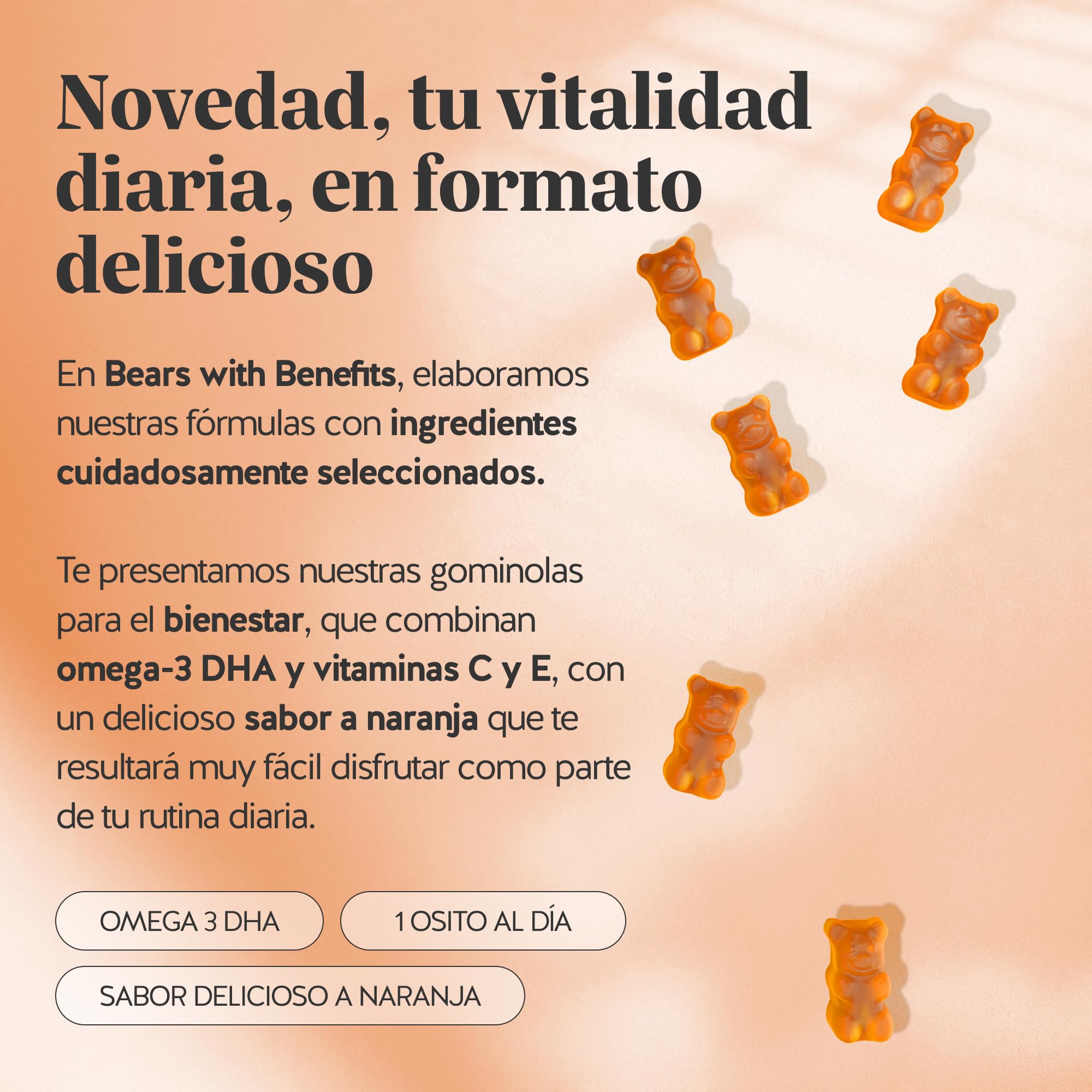 Omega 3 DHA - Catch Of The Day Vitality Support - Sin Pescado - con Vitamina C y E, Aceite Microalga - Sistema Inmunitario - 90 unidades (3 meses) - Sin Azúcares, Vegano - Bears with Benefits