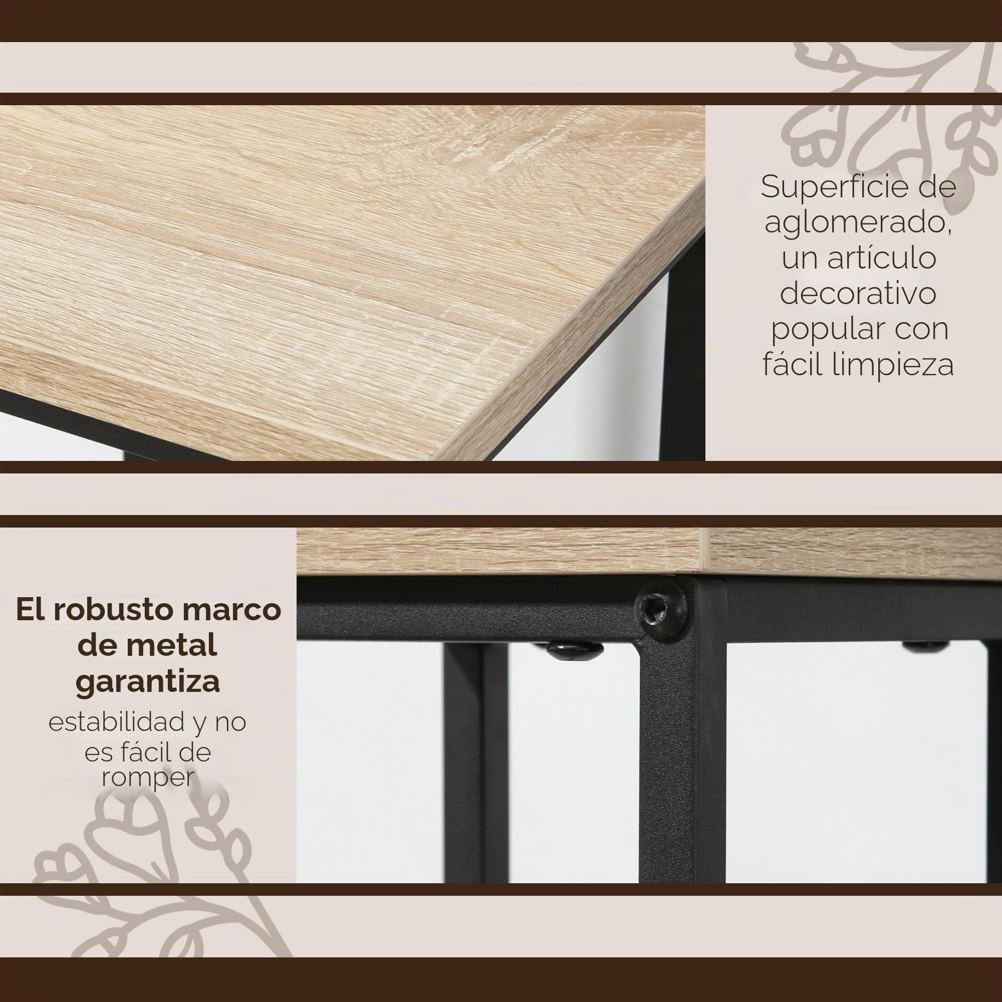 Outsunny Juego de 3 mesas para plantas exterior e interior