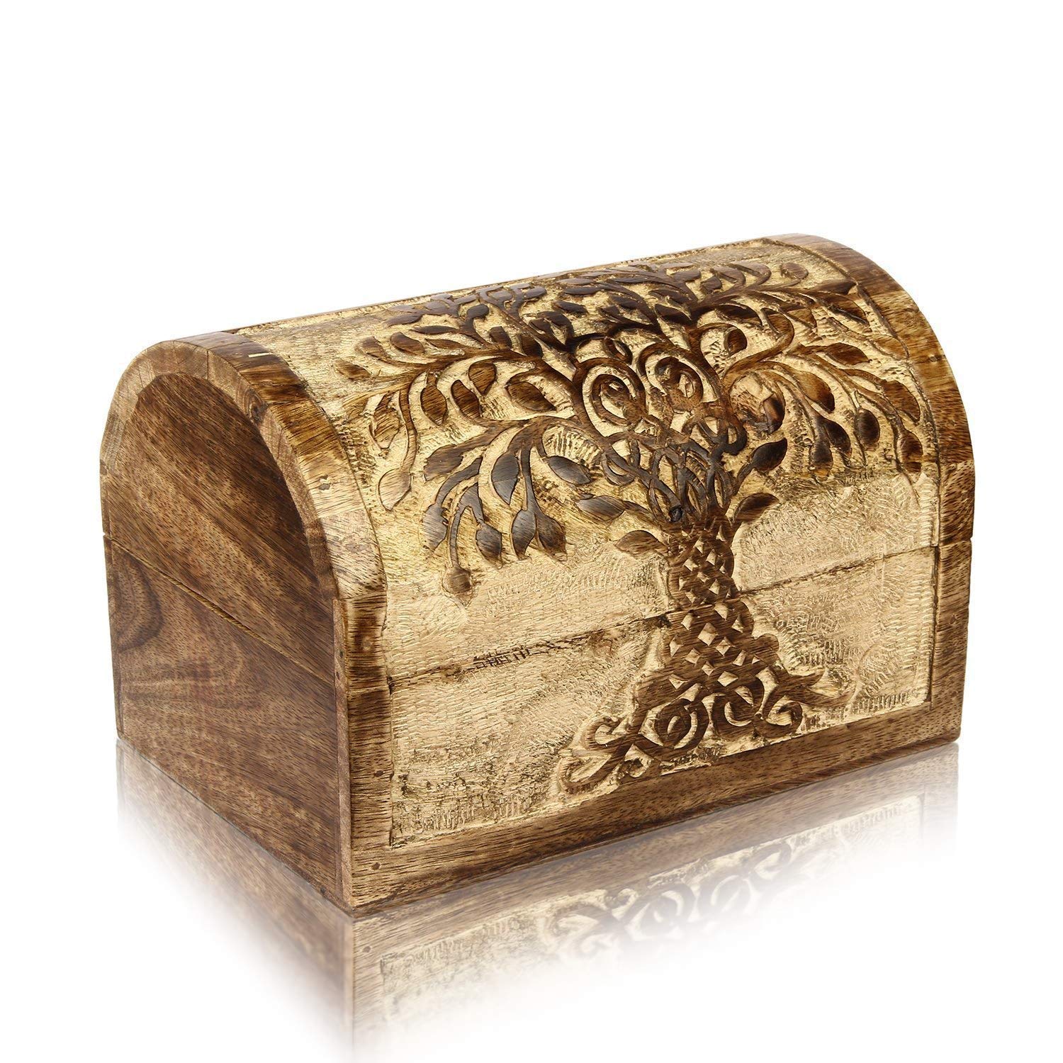 Tree Of Life Handmade Decorative Wooden Jewelry Box - Antique Finish, 9x6 Inches, Mango Wood - View #12
