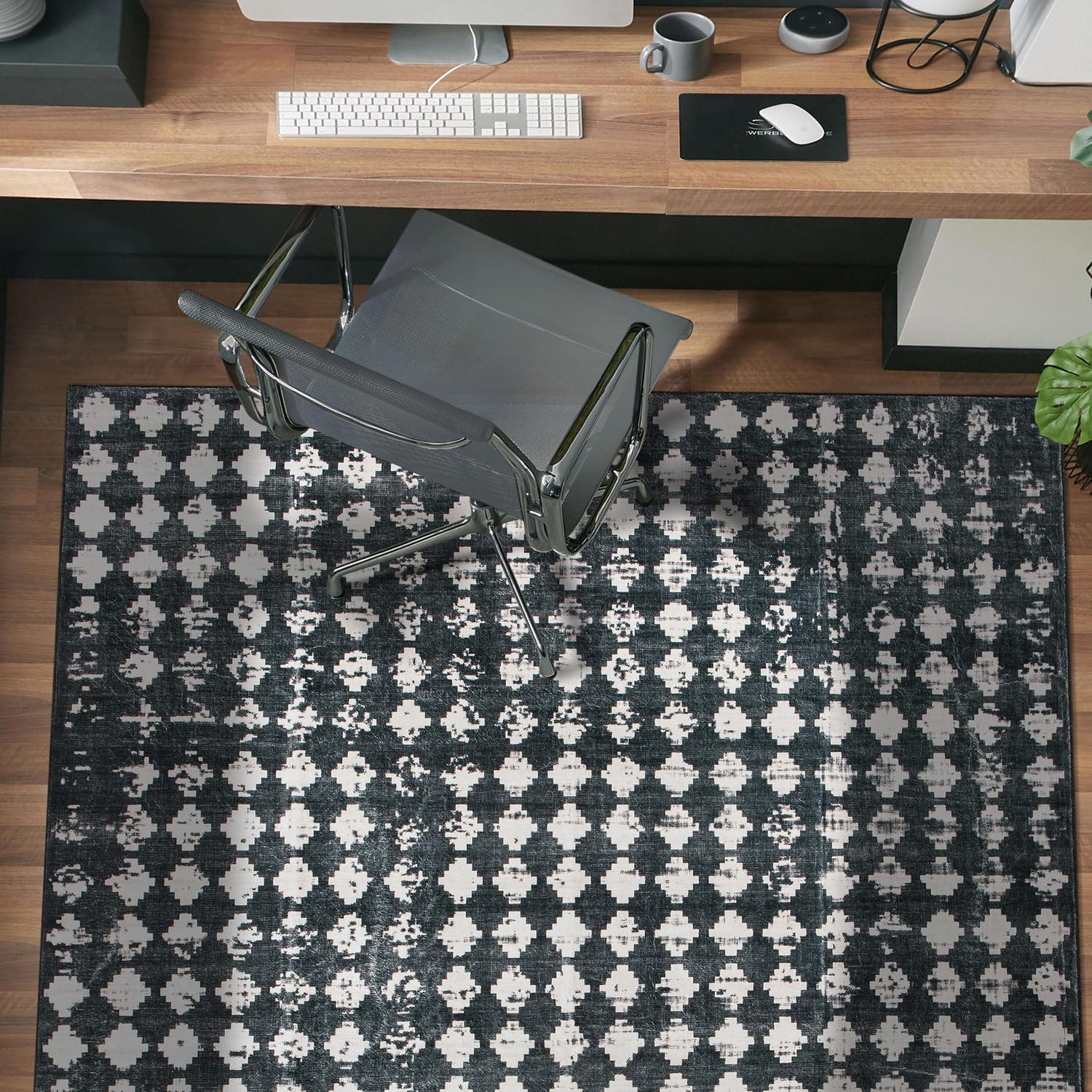 Rugshop Geometric Distressed Abstract Washable Non Slip Area Rug 5' x 7' Black