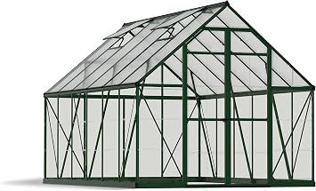 Palram - Canopia Balance 8 x 12 Polycarbonate Aluminum Greenhouse, Green | Outdoor Backyard Home Garden Walk-In DIY Kit, Twin-Wall UV Protected, Heavy-Duty Aluminum Frame, Lockable Door, Roof Vents