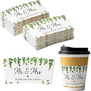 Haooryx 50Pcs Wedding Eucalyptus Greenery Coffee Cup Sleeves Drink Coffee Tea Cup Sleeves Disposable Greenery Kraft Paper Cup Sleeves Holder for 12oz and 16oz Coffee Cold Drinks Beverage Cups