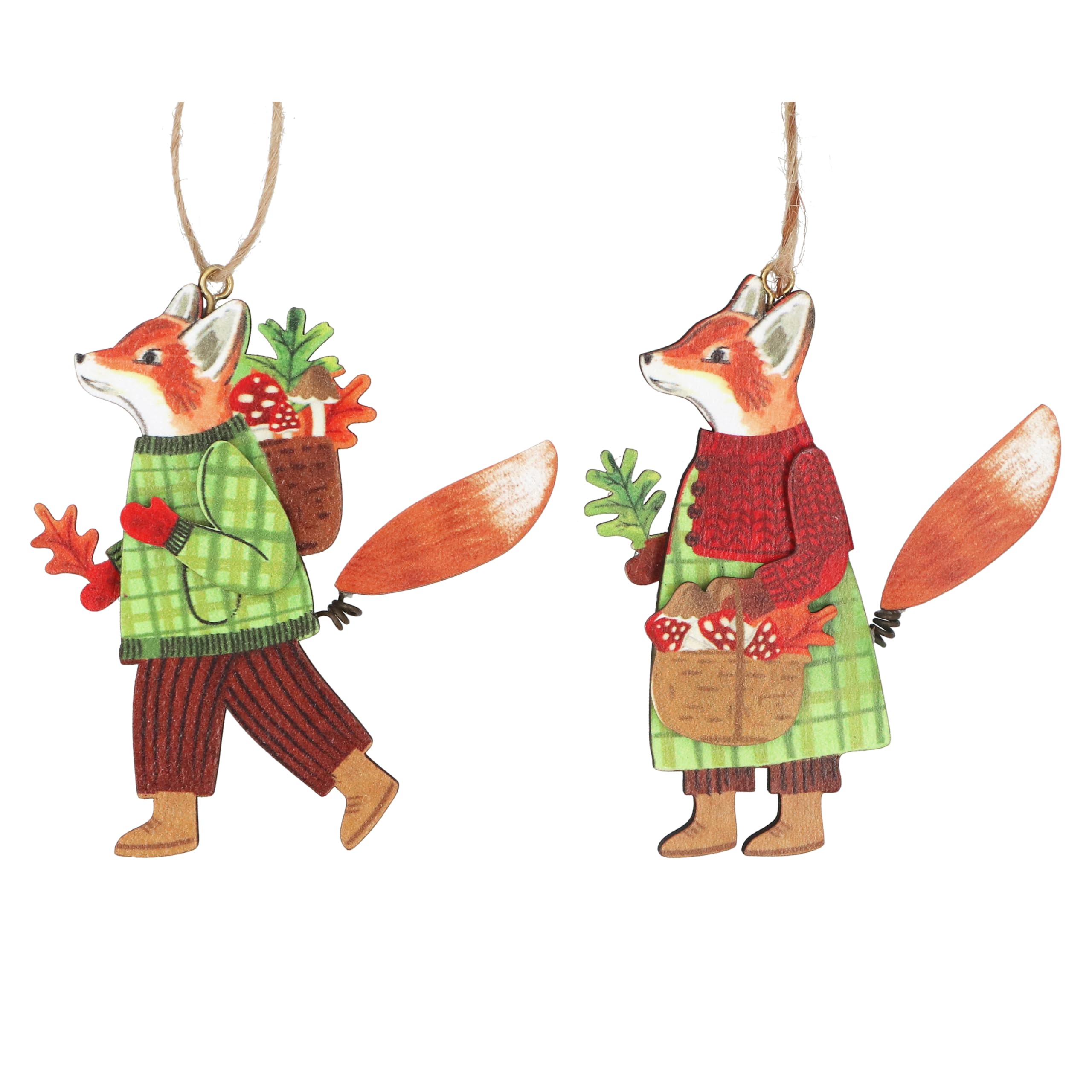 Gisela Graham Fox Ornaments Set of 2 Mr Mrs Fox Plaid Woodland Ornament 8cm