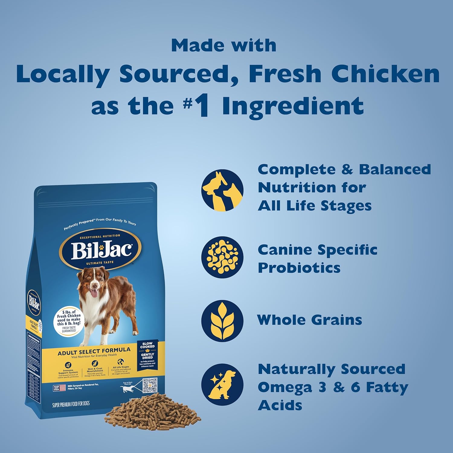 Bil-Jac Adult Select Formula Dry Dog Food, All Breed, Made with Real Chicken, 6lb (2-Pack)