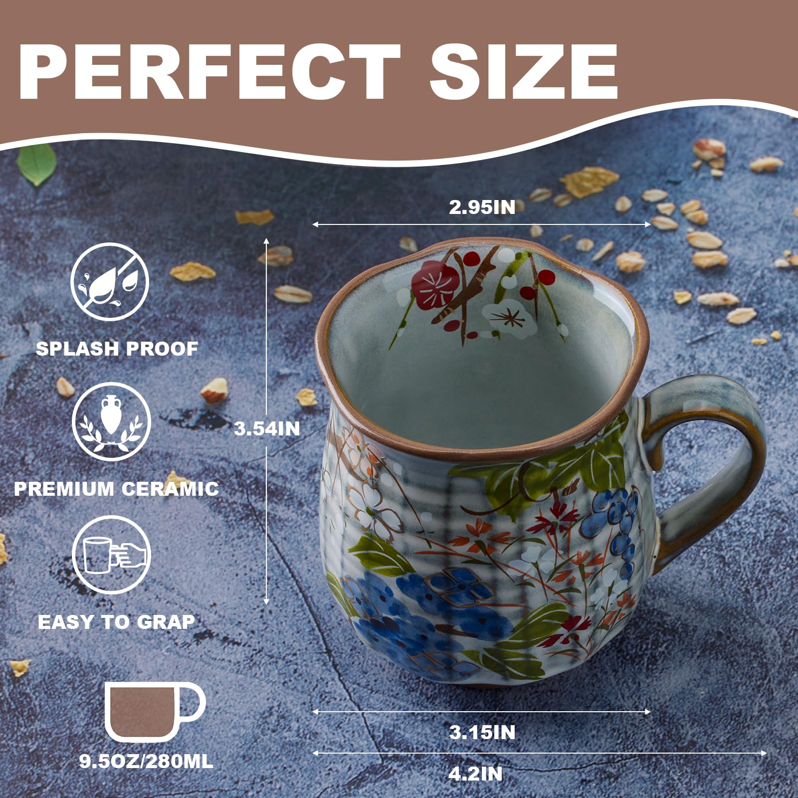Amazon.com | TIPTAP 9.5oz/280ML Premium Ceramic Coffee Mug & Tea Cup with  Floral Pattern, Suitable for Morning Coffee, Afternoon Tea & All-Day  Hot/Cold Brews: Coffee Cups & Mugs