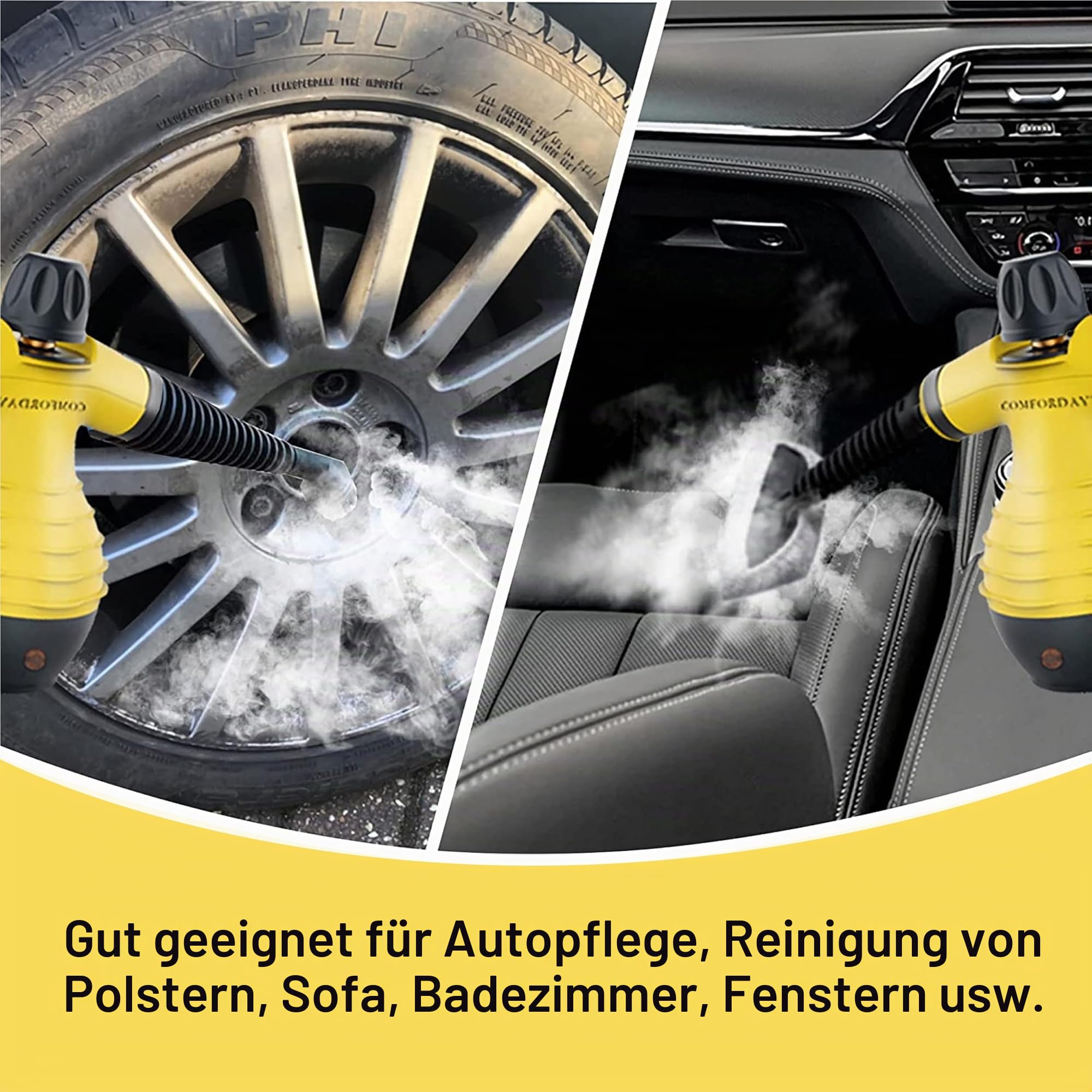 Comforday Dampfreiniger Handgerät Hand Dampfreiniger Handgerät Mit 9 Fleckenentfernungszubehör Eliminates Grease Küche Autositze und Vieles Mehr, Sofa-Reiniger Fleckenentferner, Steam Cleaner