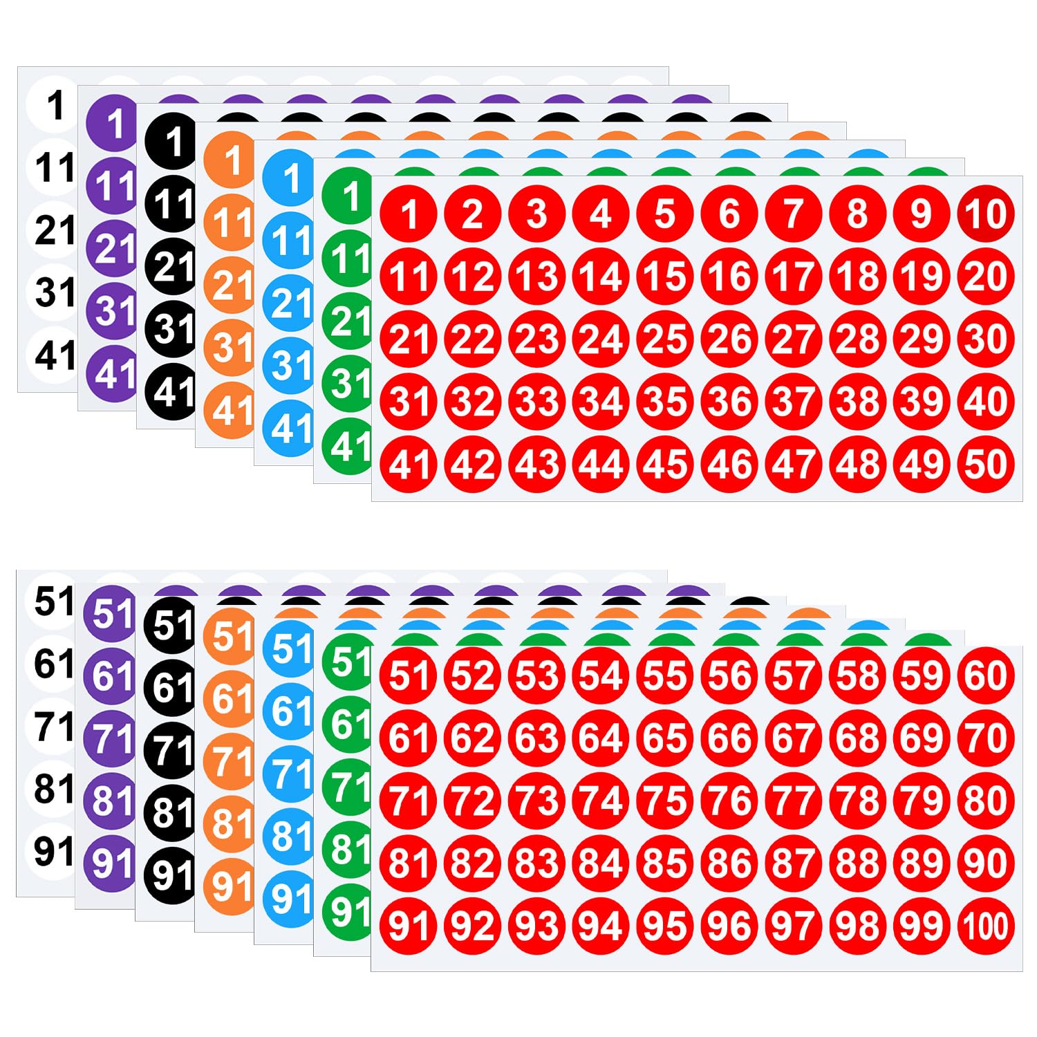 SYEYCW 14 Sheets Round Number Stickers, 1inch, 1 to 100 Consecutive Number Stickers Self-Adhesive Labels, Waterproof, for Sorting Organizing, Storage Boxes, Lockers, Office, School