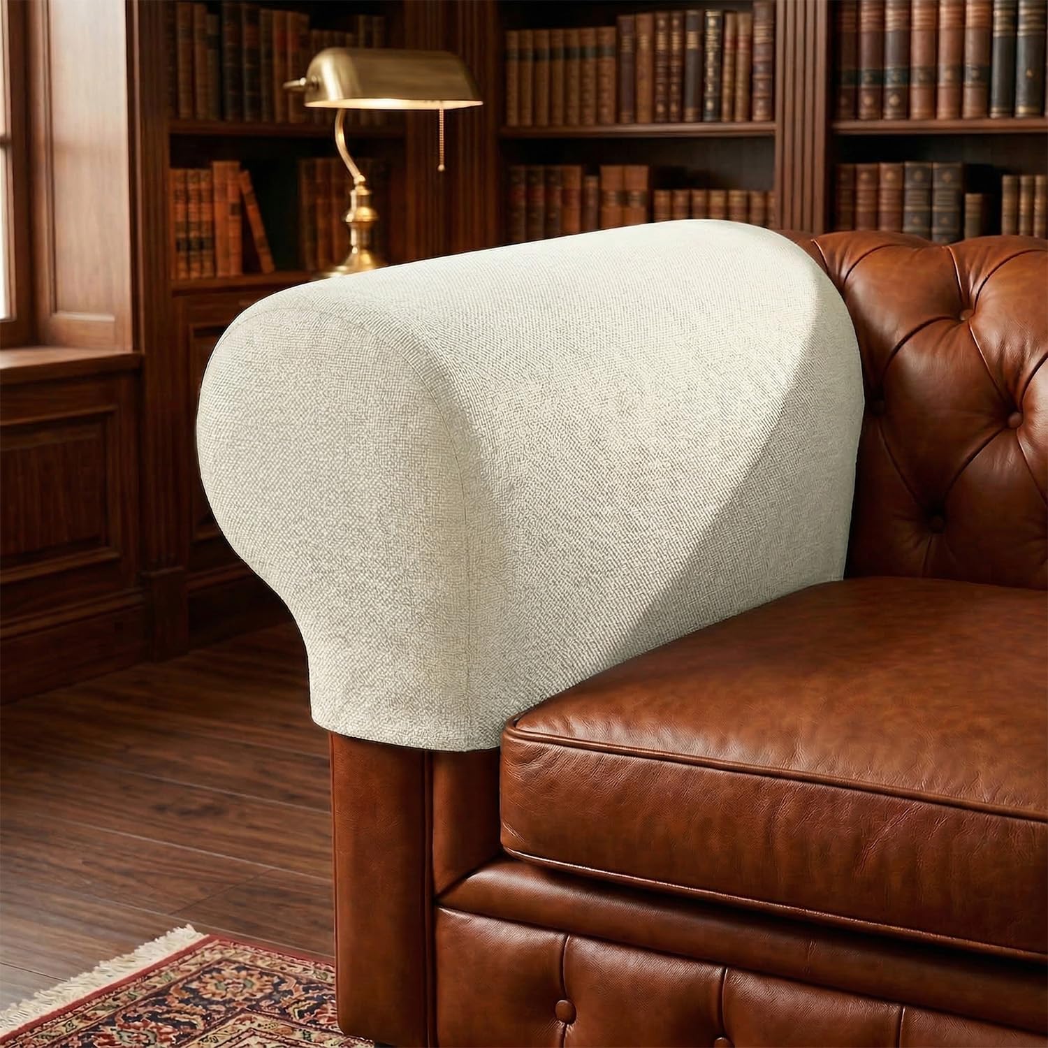 Lighterday Set of 4 Sofa Arm Covers with Twist Pins, Chenille Armchair Covers for Arms, Stretch Chair ArmCovers, Sofa Arm Protector Covers Non Slip, Thickened Arm Chair Covers for Arms(White)