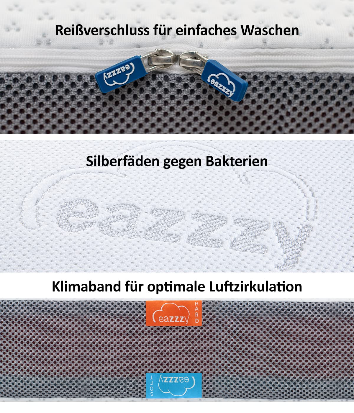 Genius eazzzy Premium Cube Topper, Height 9 cm, Ergonomic 2 en 1 Reversible Mattress Topper with Firm & Soft Side, Breathable Mesh Cover, Corner Loops, 90 x 190 cm