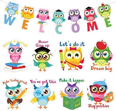 Leinuosen 35 Pieces Owl Welcome Bulletin Board Set Colorful Owl Cutouts
