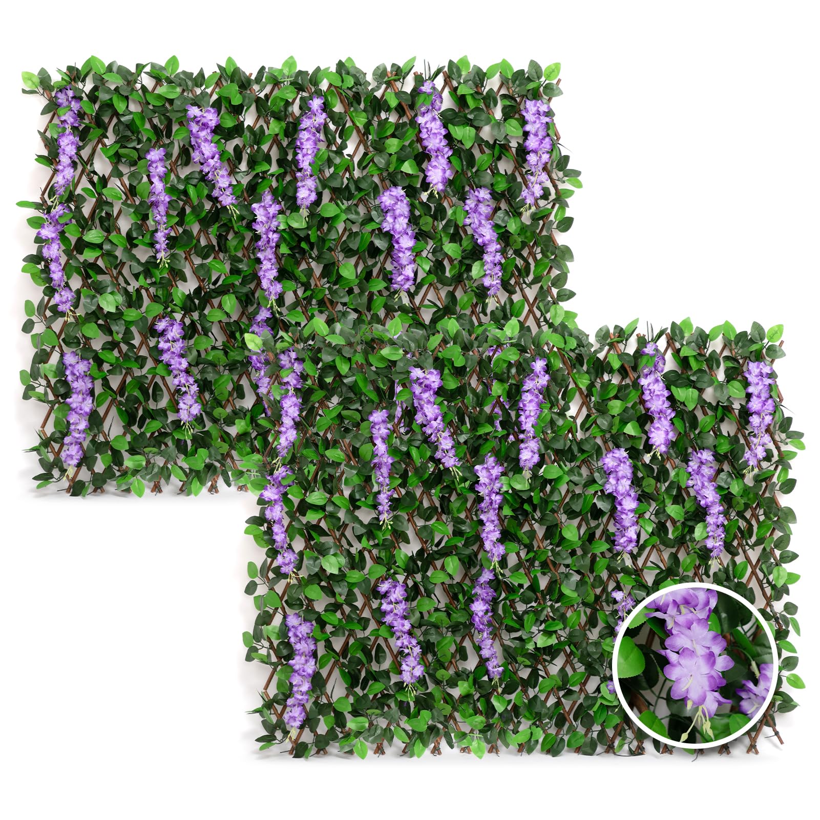 Photo 1 of DOEWORKS Expandable Fence Privacy Screen for Balcony Patio Outdoor, 2PCS Faux Ivy Fencing Panel for Backdrop Garden Backyard Home Decorations 2 Pack Purple Wisteria