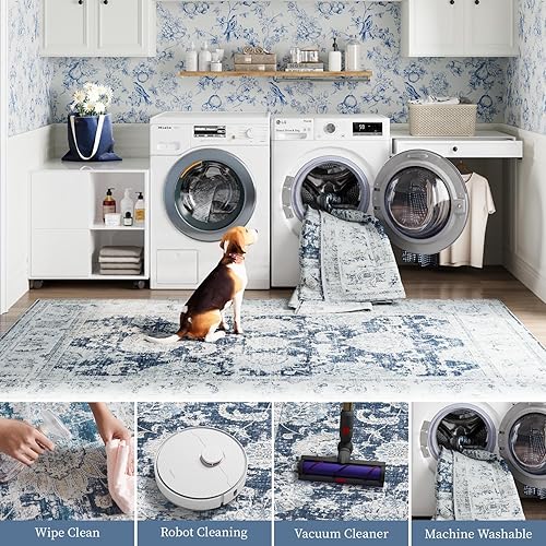 Miniatura 4 de jinchan Alfombras florales de 2 x 3 pies para entrada, vintage, lavable, pequeño, antideslizante, desgastado, para interiores, ultrafino, de pelo