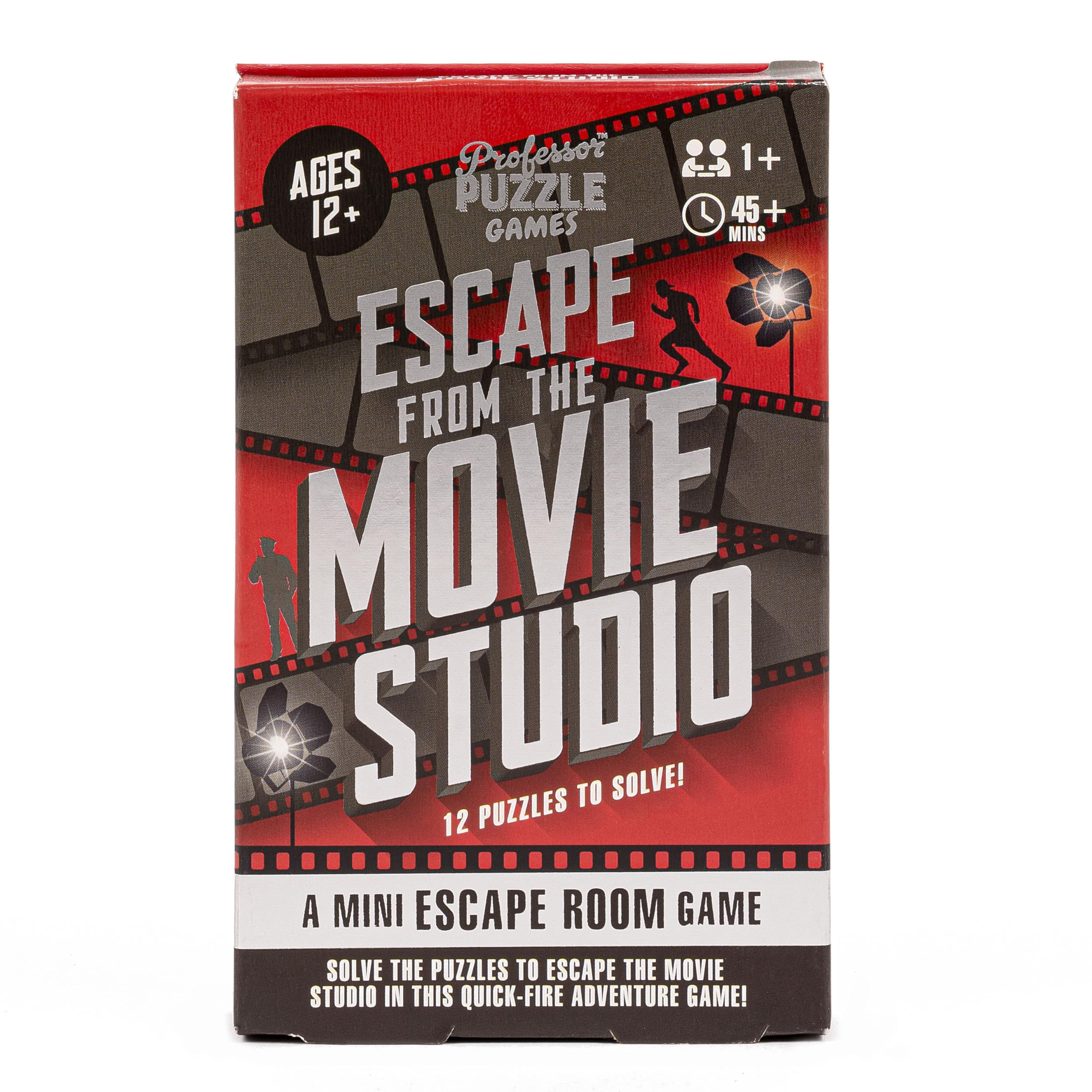 Professor Puzzle: Escape from The Movie Studio - A Mini Escape Room Game, 12 Puzzles to Solve The Code, Journalist Adventure, Ages 12+, 1+ Players