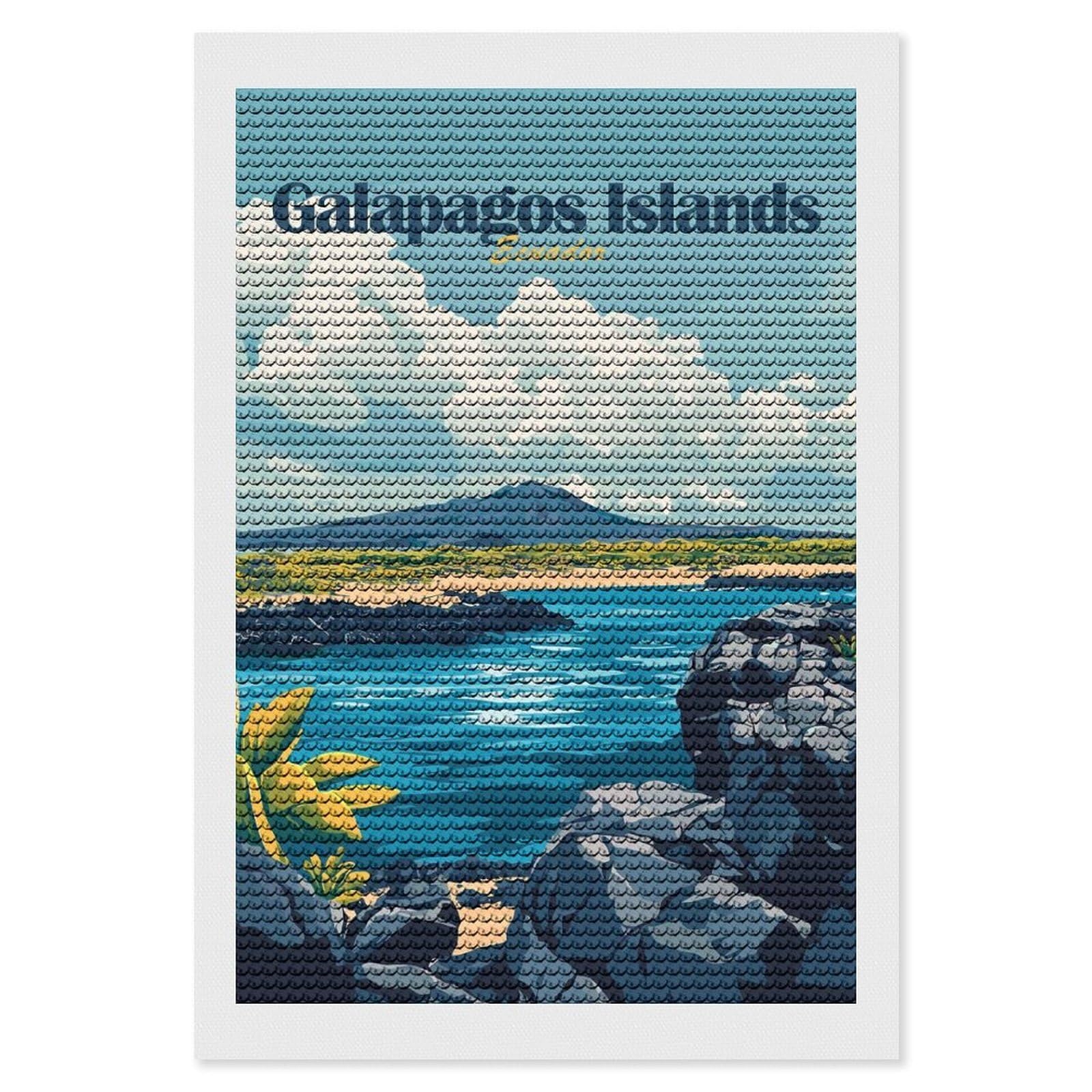 Junmoney Galapagos Islands Ecuador Travel Diamond Art Kit 8"x12", Modern Decor, Farmhouse Decor, Home Wall Art, Festive Craft Gift, Handmade Wall Decor