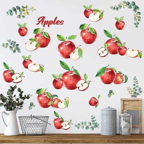 Calcomanías de pared de limón, calcomanías de pared de manzana, frutas de manzana, despegar y pegar, decoración de pared naranja fresa para gabinete